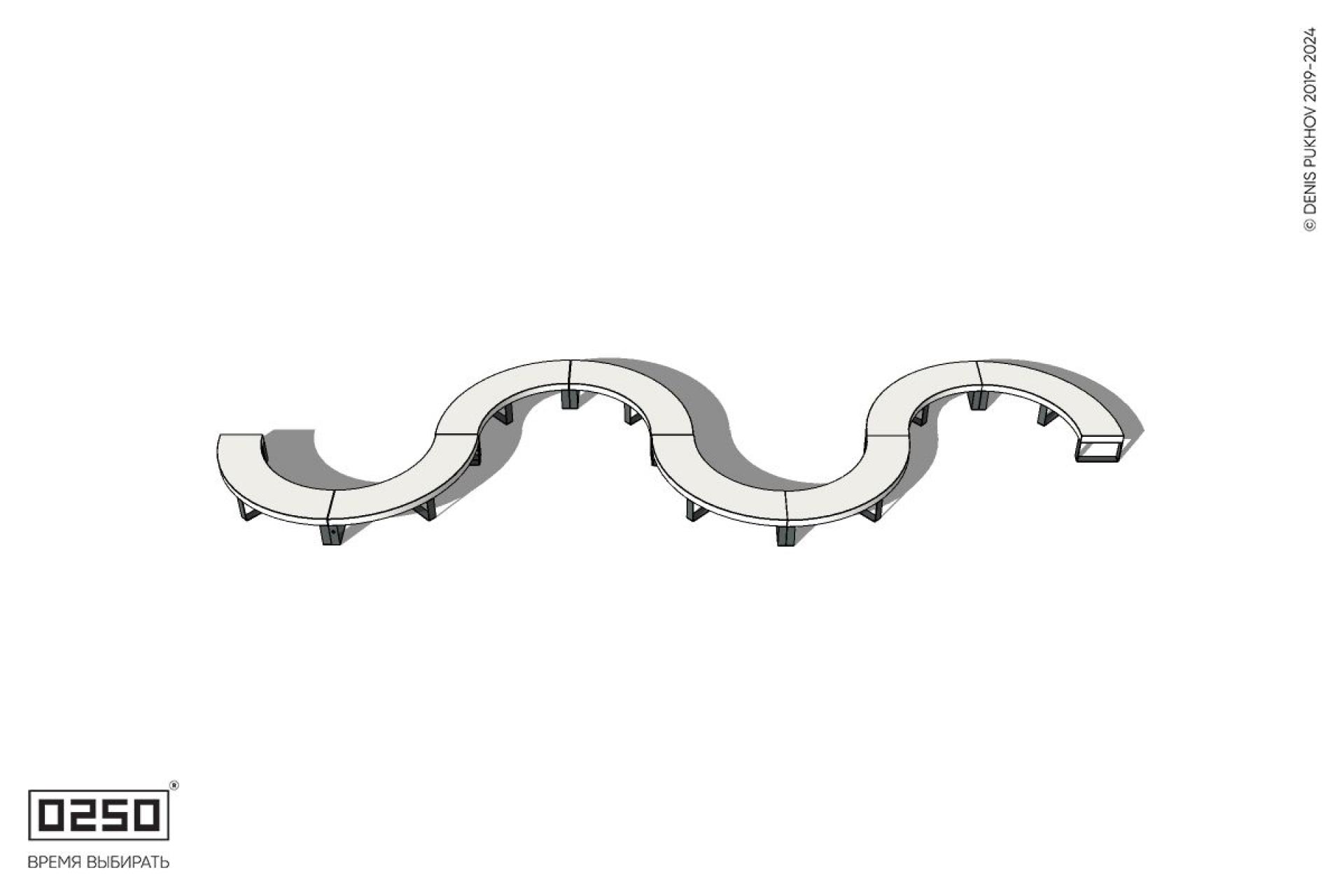 Уличная Бетонная S-образная волнообразная двойная скамейка на ножках производство 0250 Уличная Бетонная S-образная волнообразная двойная скамейка на ножках производство 0250