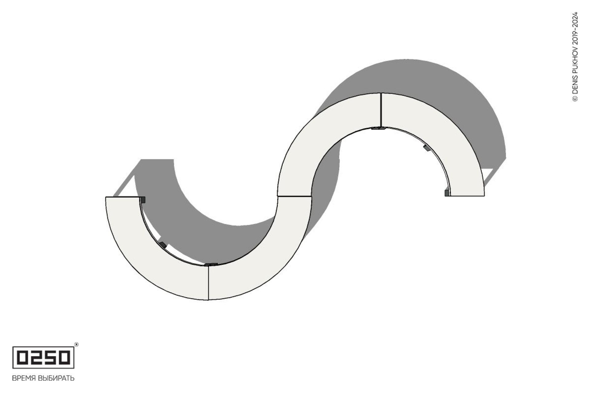 Уличная S-образная волнообразная  скамейка на ножках производство 0250, module