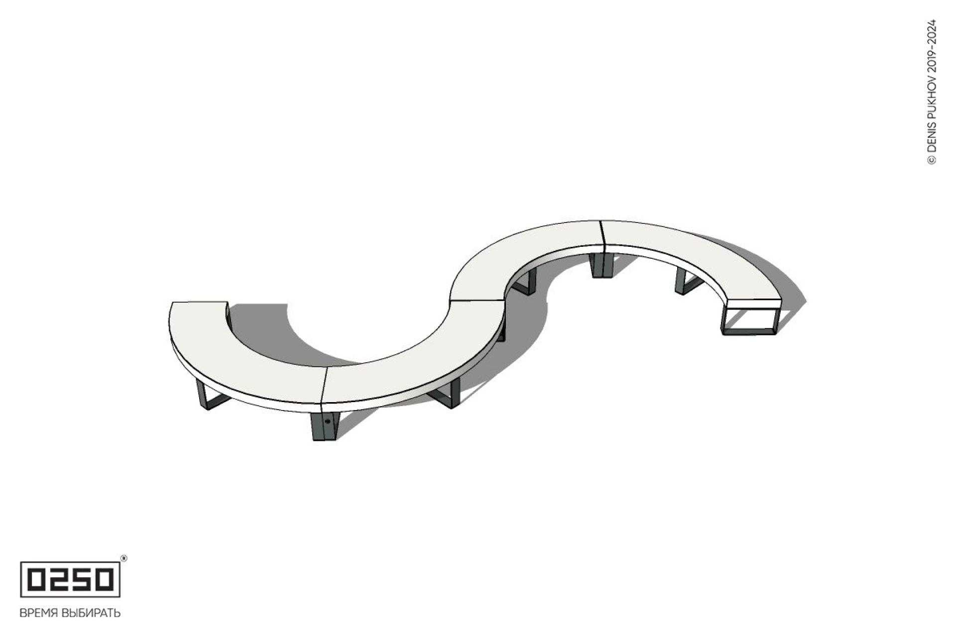 Уличная S-образная волнообразная  скамейка на ножках производство 0250