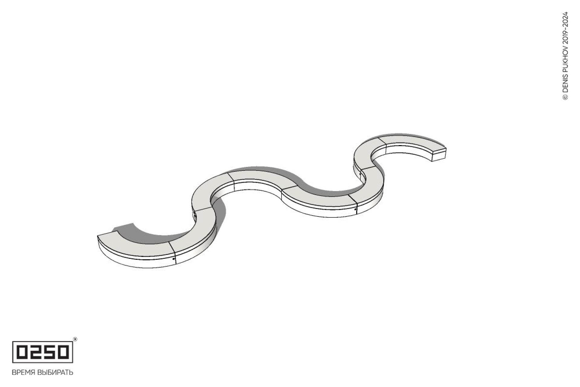 Уличная Бетонная S-образная волнообразная двойная скамейка на блоке производство 0250