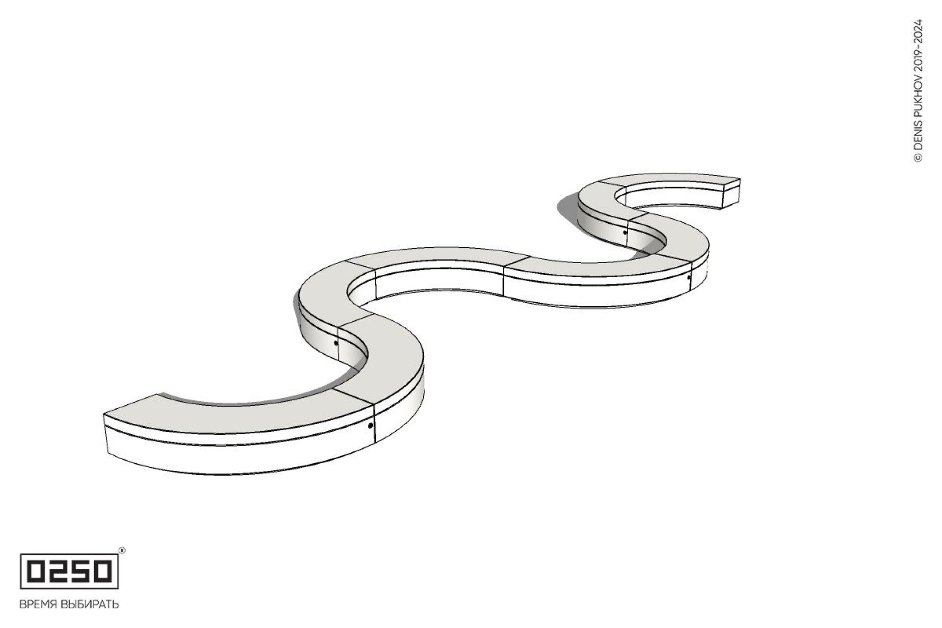 Уличная Бетонная S-образная волнообразная двойная скамейка на блоке производство 0250