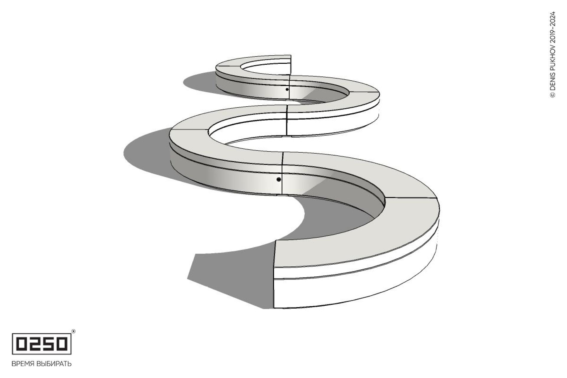 Уличная Бетонная S-образная волнообразная двойная скамейка на блоке производство 0250