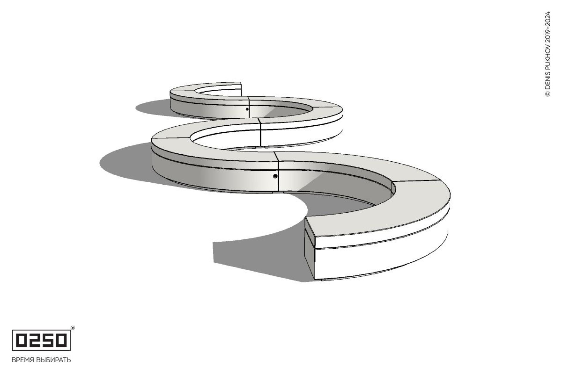 Уличная Бетонная S-образная волнообразная двойная скамейка на блоке производство 0250