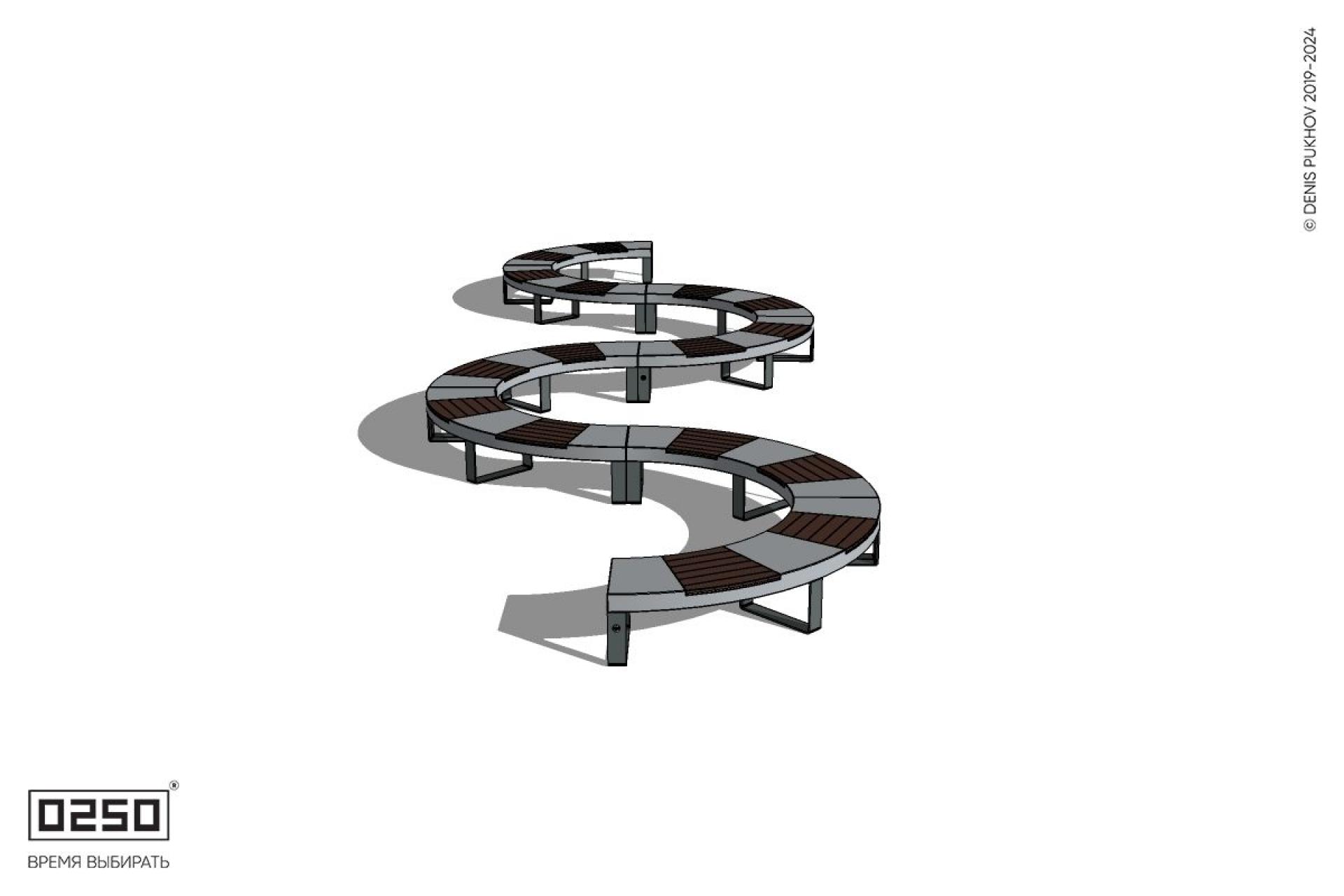 Уличная S-образная волнообразная скамейка двойная на ножках производство 0250