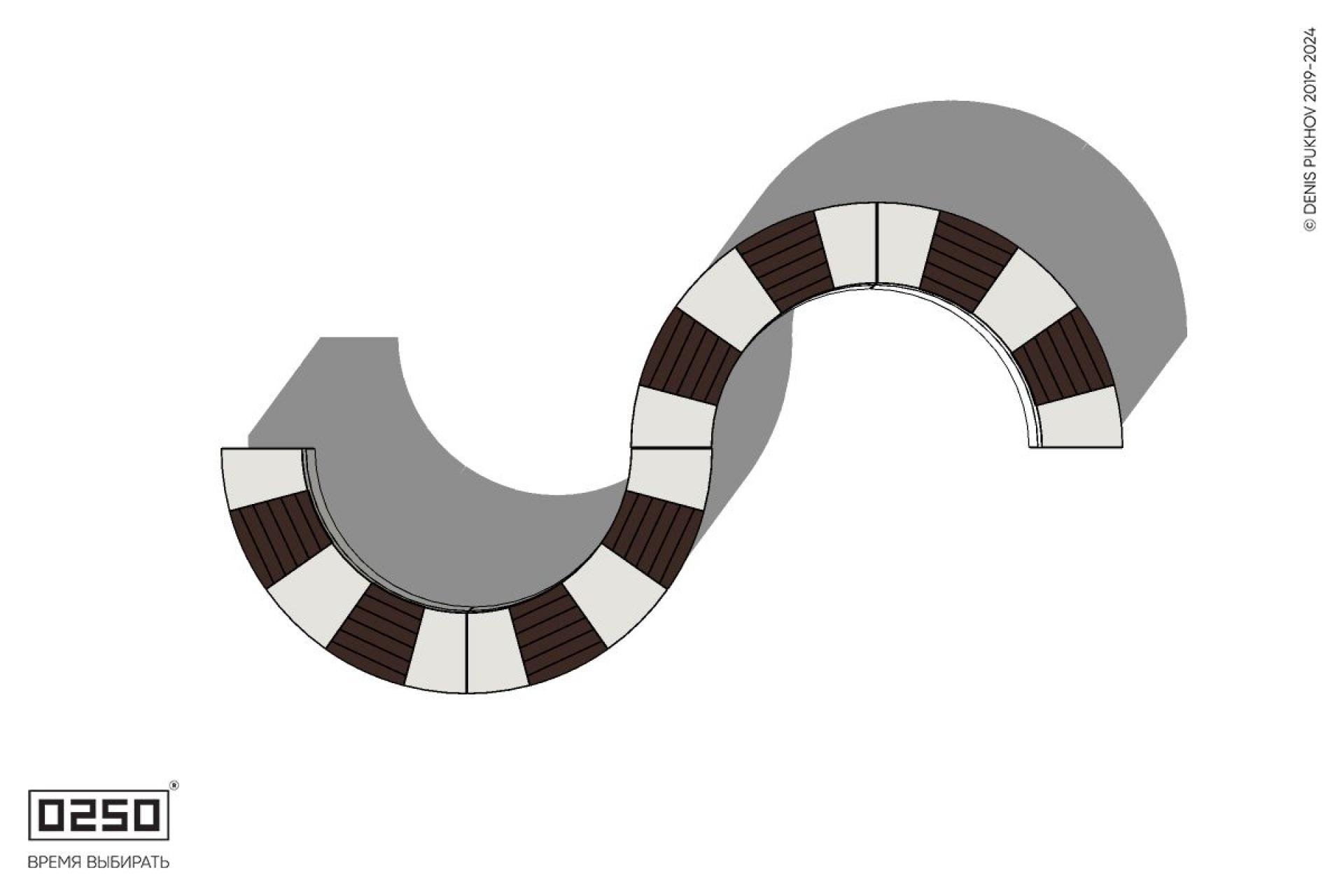 Уличная S-образная волнообразная скамейка на блоке производство 0250, module