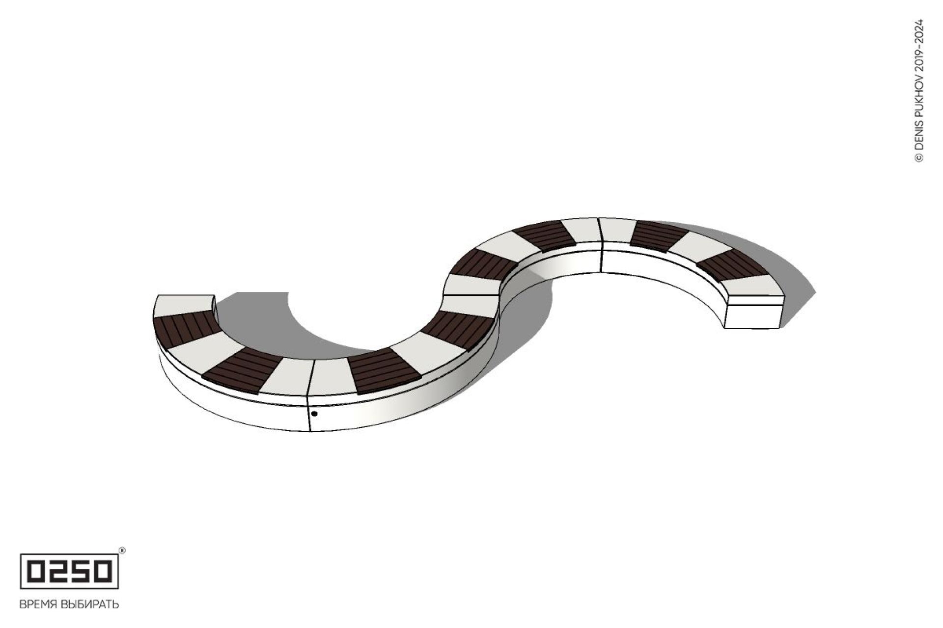 Уличная S-образная волнообразная скамейка на блоке производство 0250