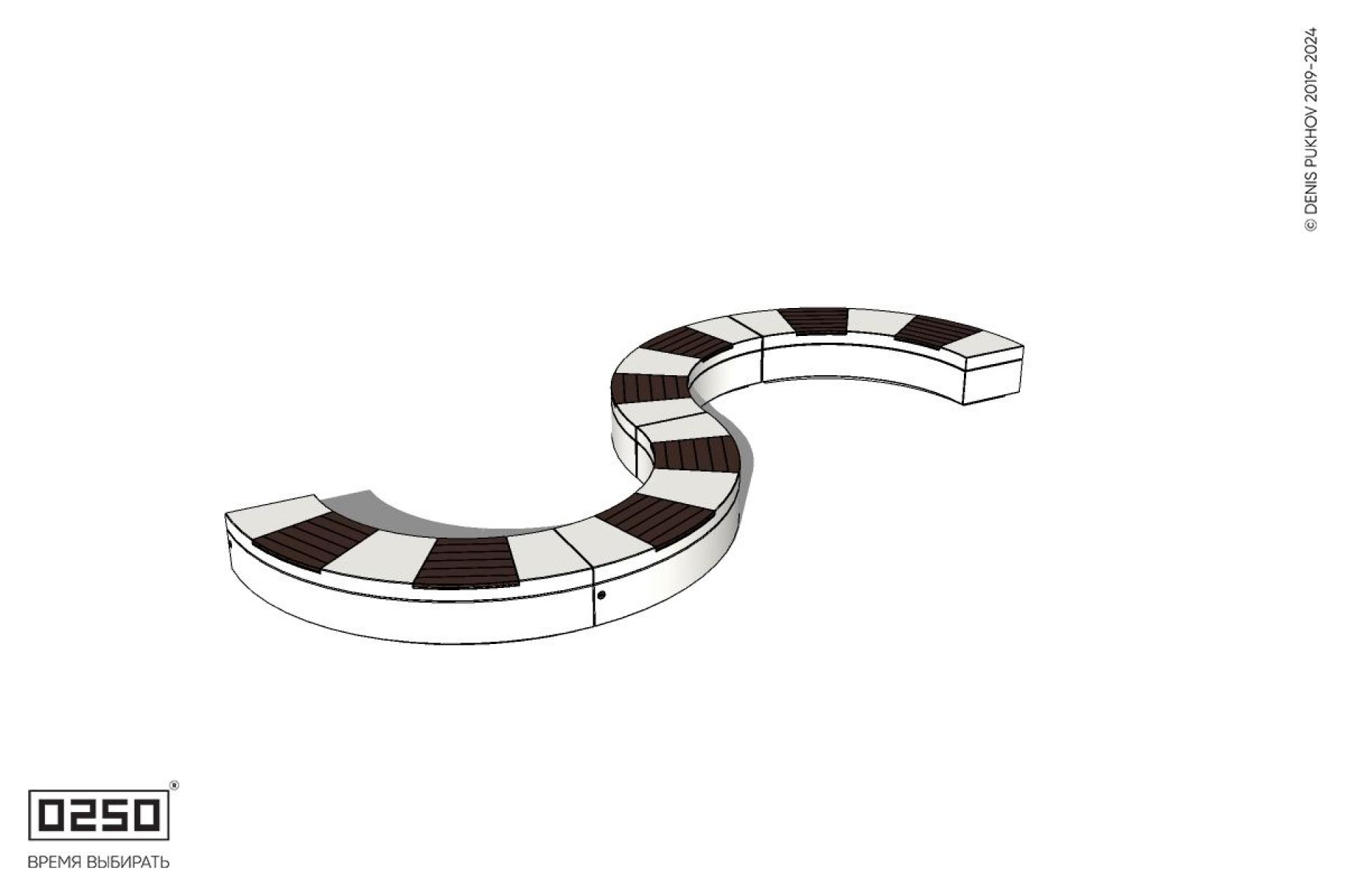 Уличная S-образная волнообразная скамейка на блоке производство 0250