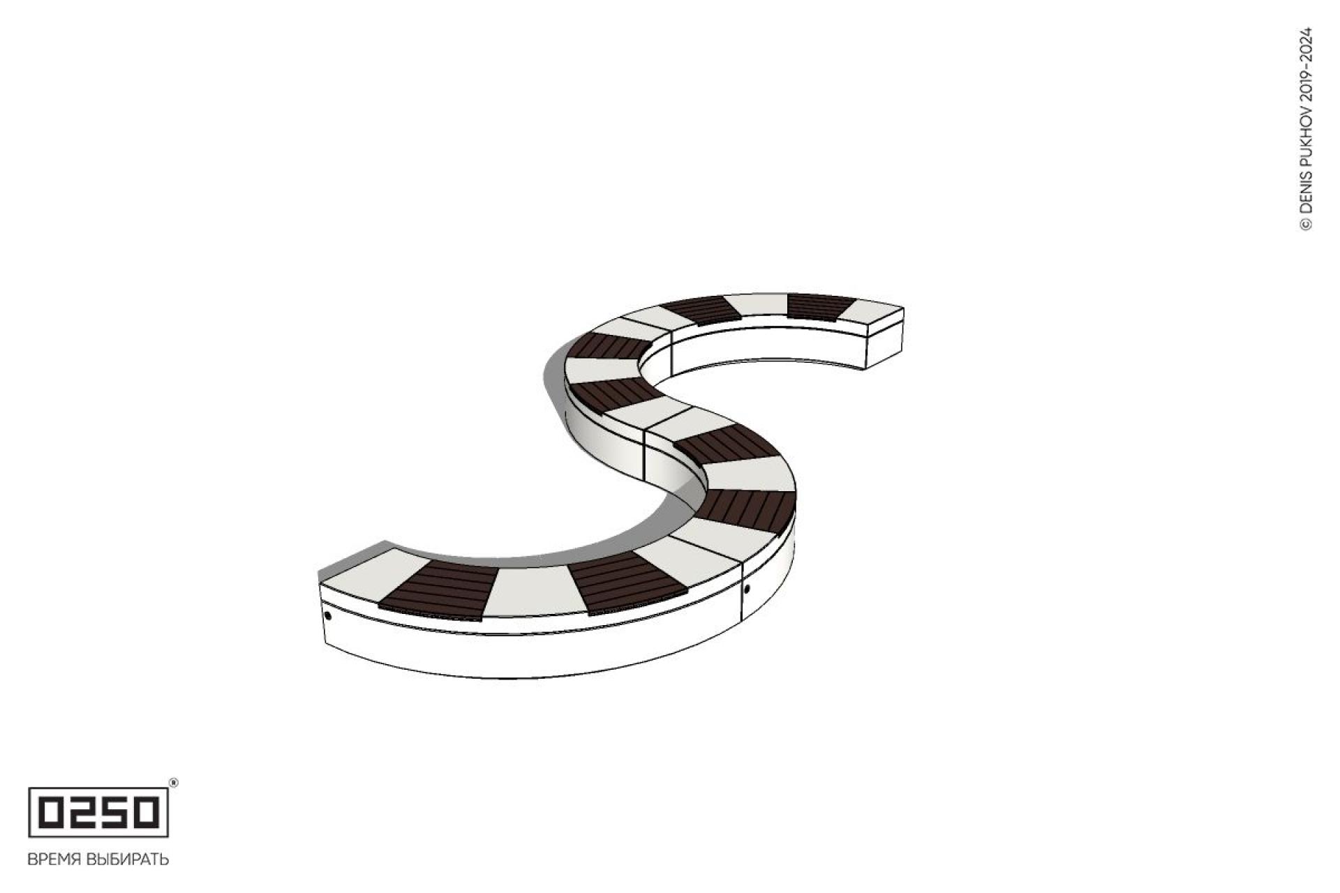 Уличная S-образная волнообразная скамейка на блоке производство 0250