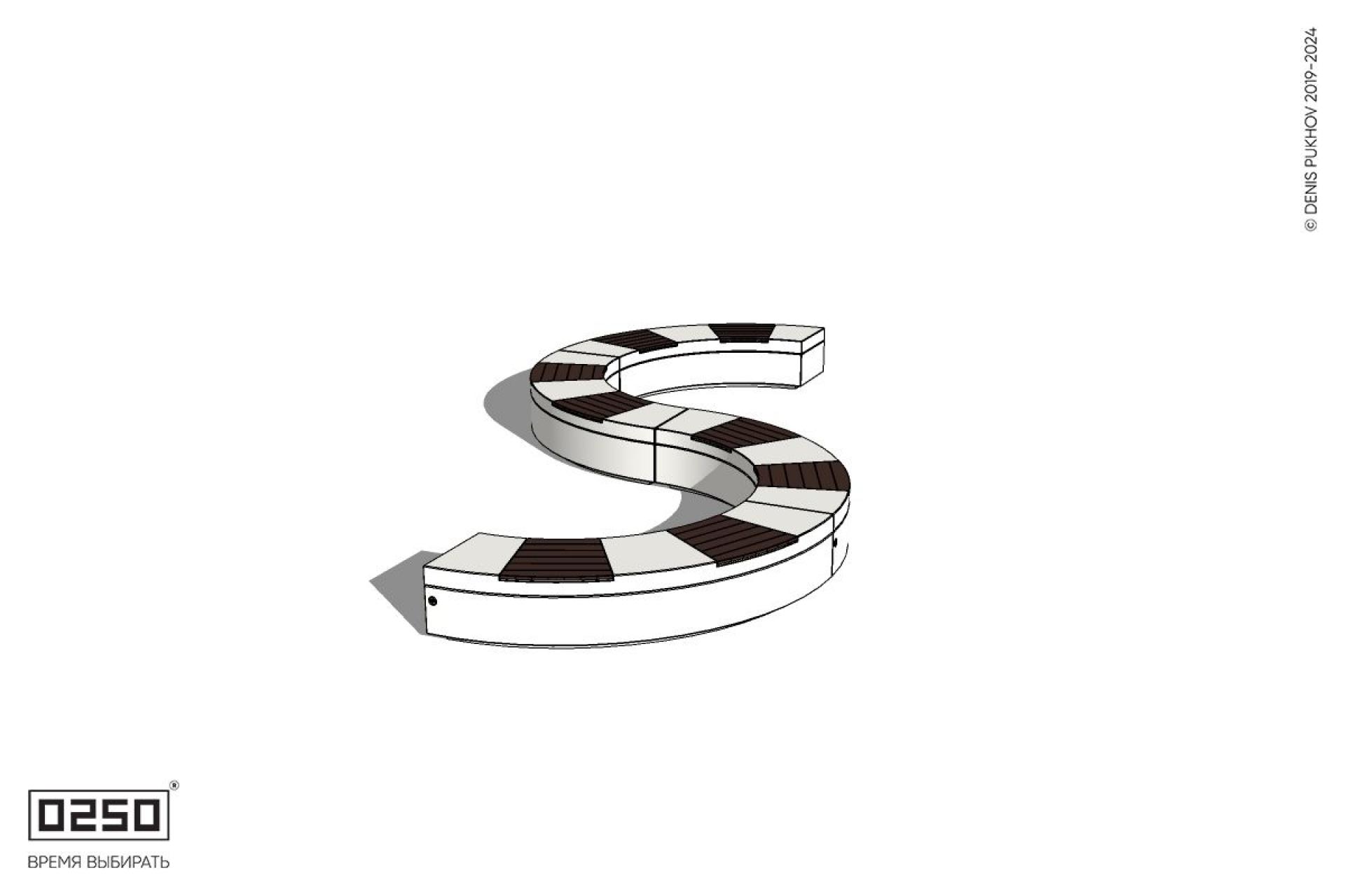 Уличная S-образная волнообразная скамейка на блоке производство 0250