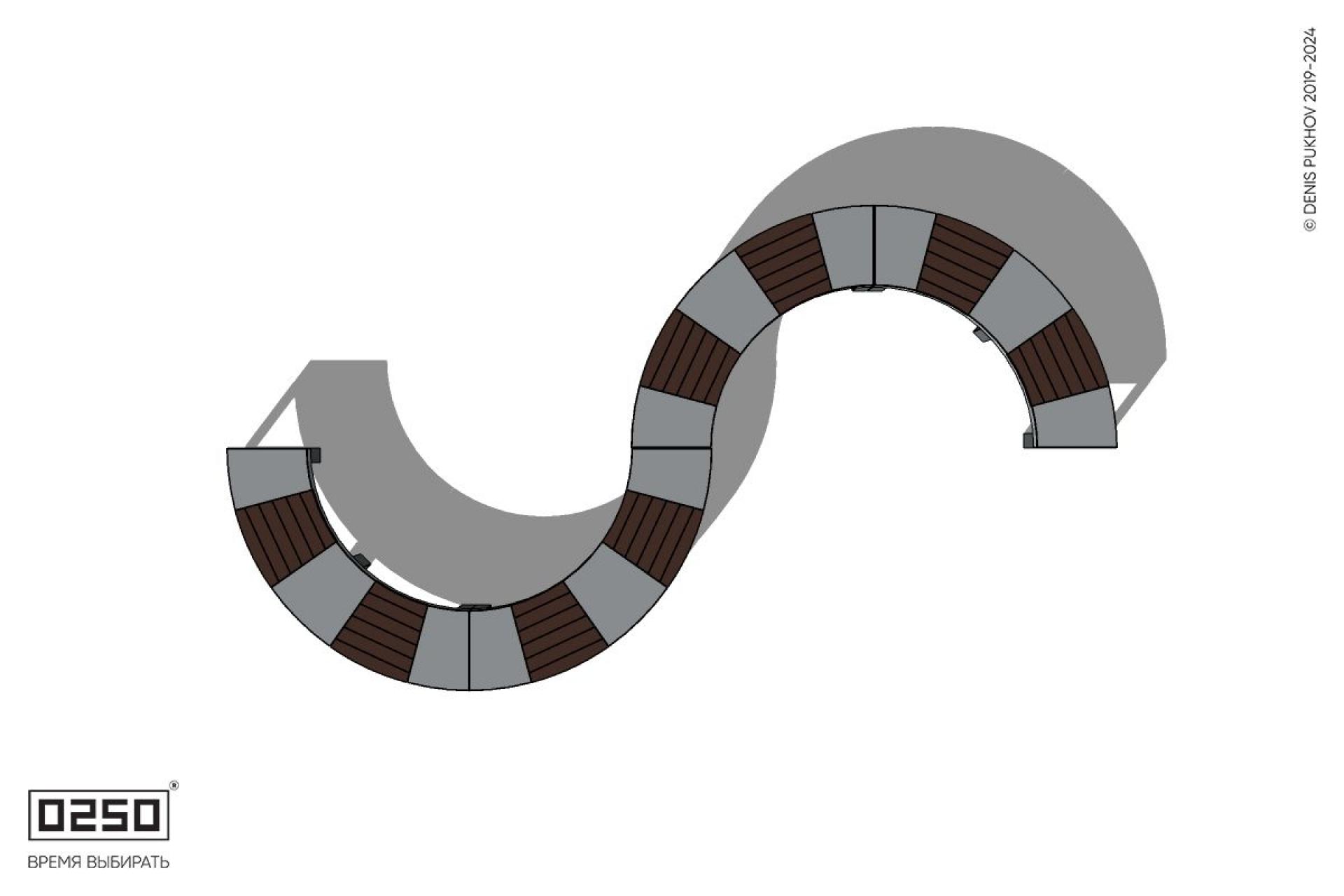 Уличная S-образная волнообразная скамейка на ножках производство 0250, module