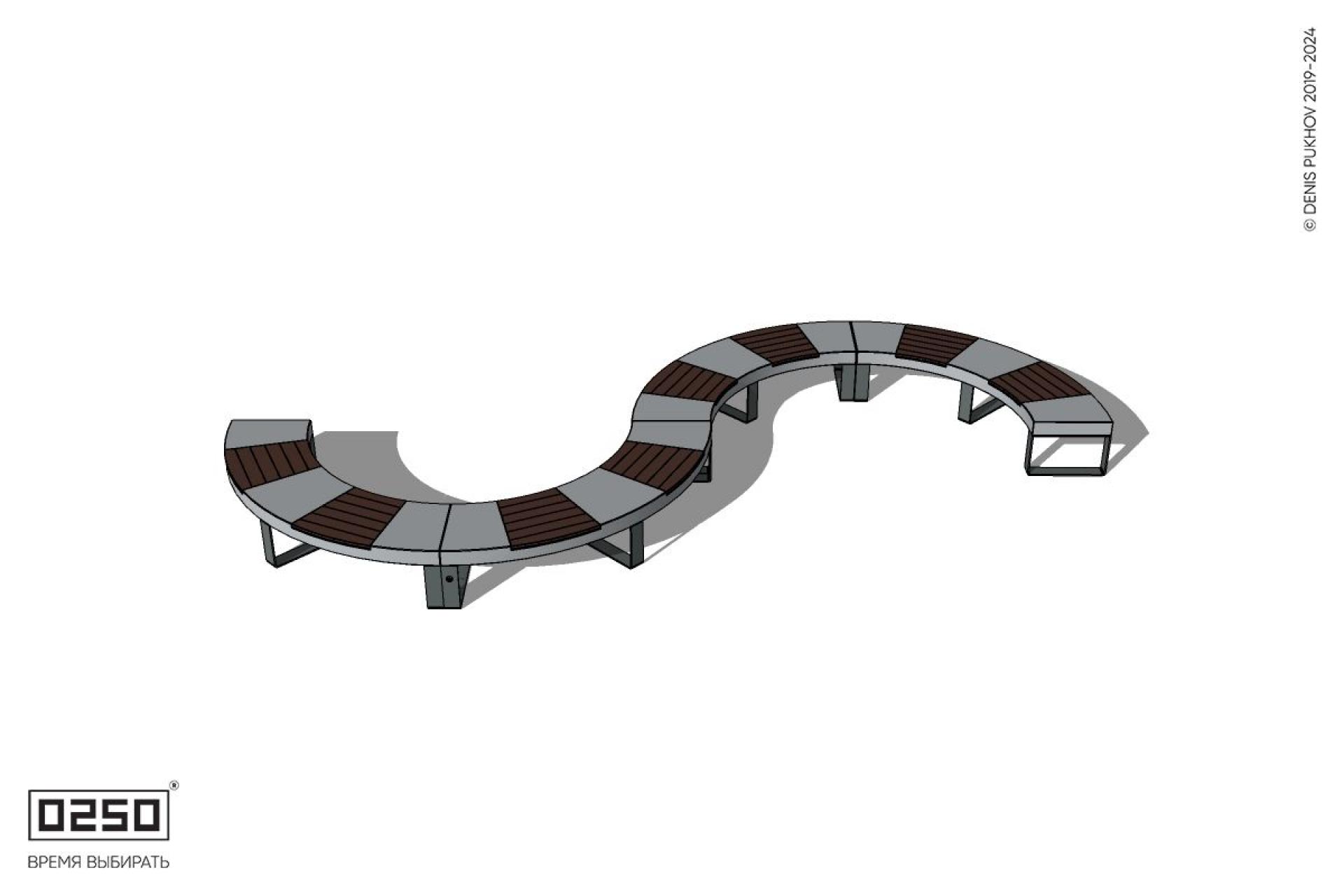 Уличная S-образная волнообразная скамейка на ножках производство 0250