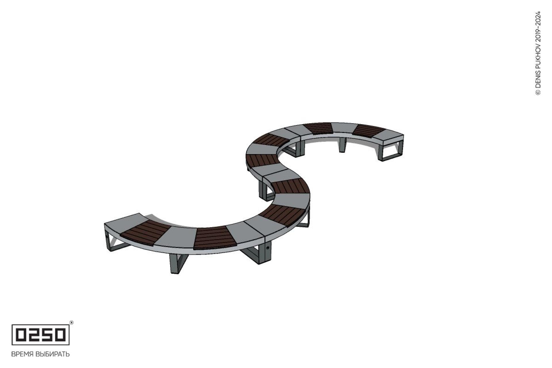 Уличная S-образная волнообразная скамейка на ножках производство 0250