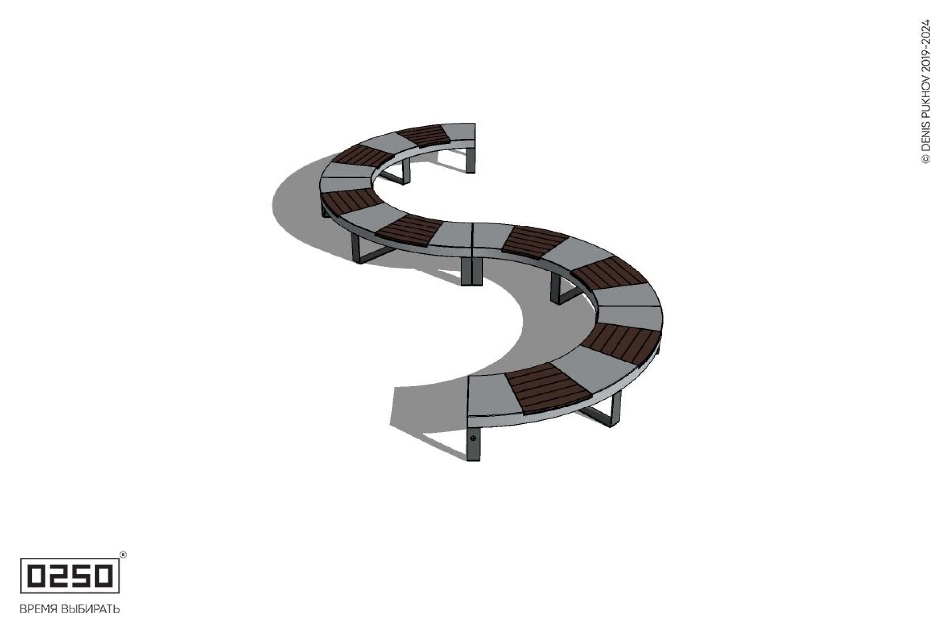 Уличная S-образная волнообразная скамейка на ножках производство 0250