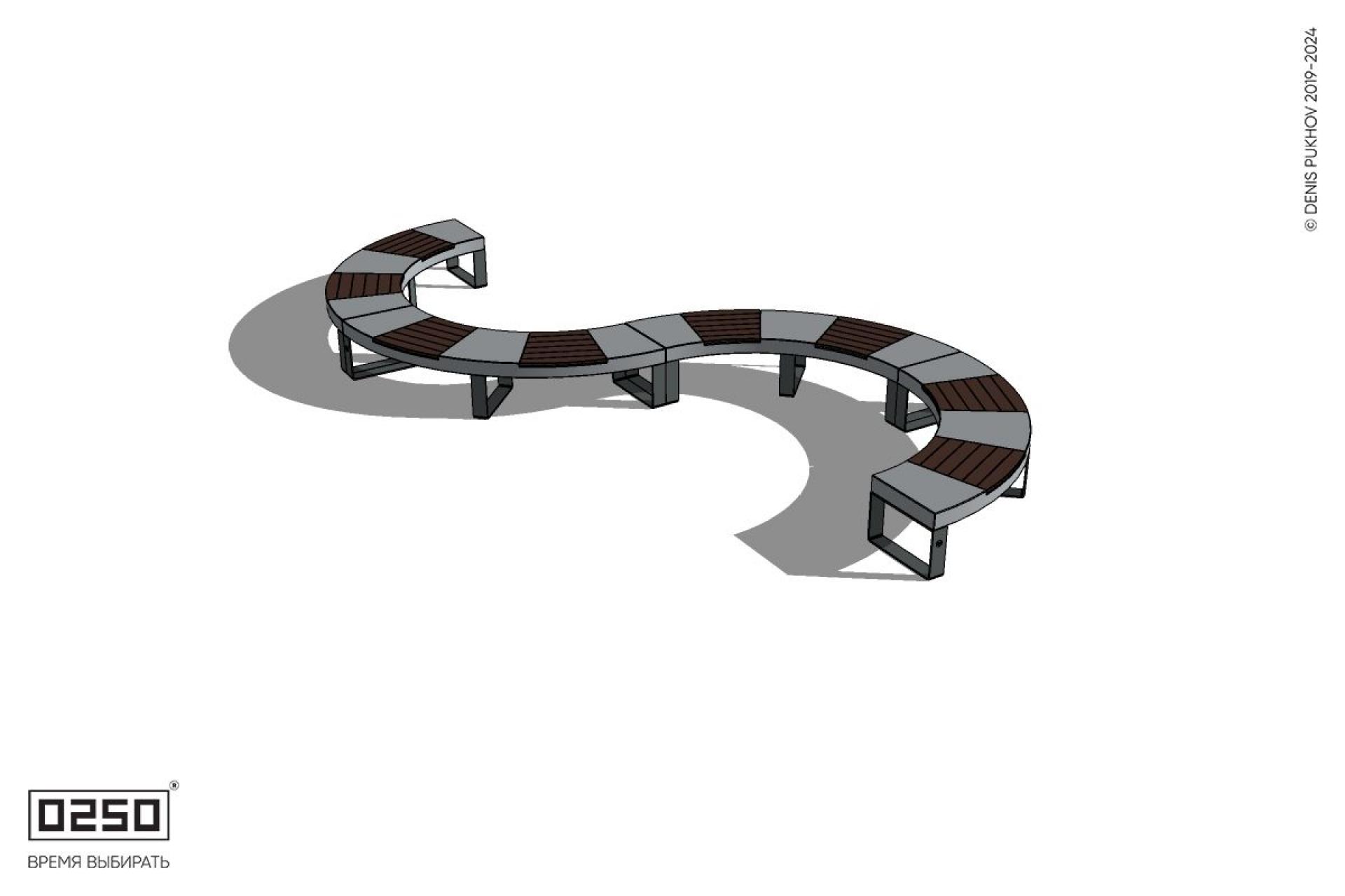 Уличная S-образная волнообразная скамейка на ножках производство 0250