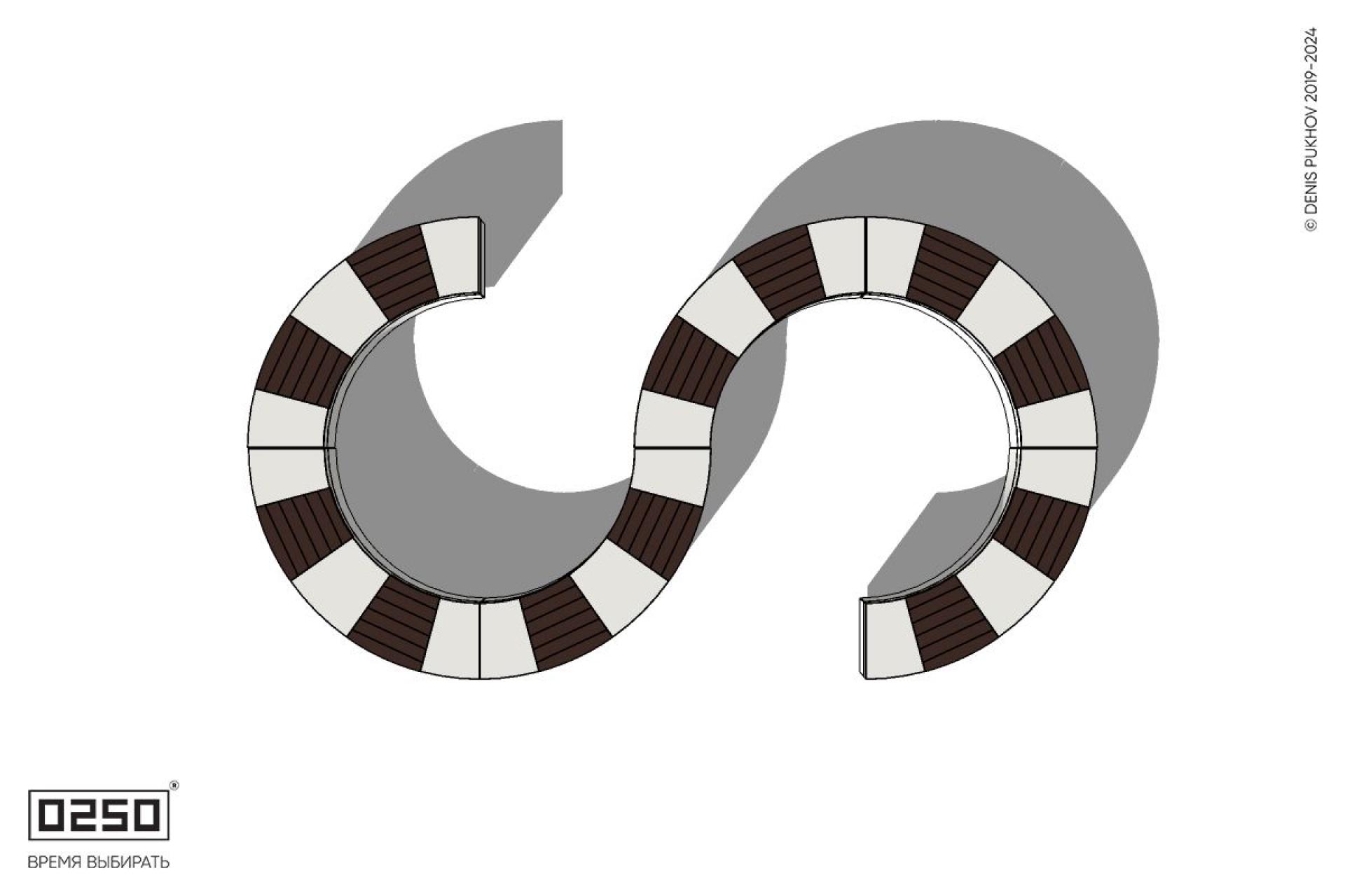 S-образная волнообразная скамейка  закрытая на блоке  Уличная S-образная волнообразная скамейка  закрытая на блоке производство 0250, module