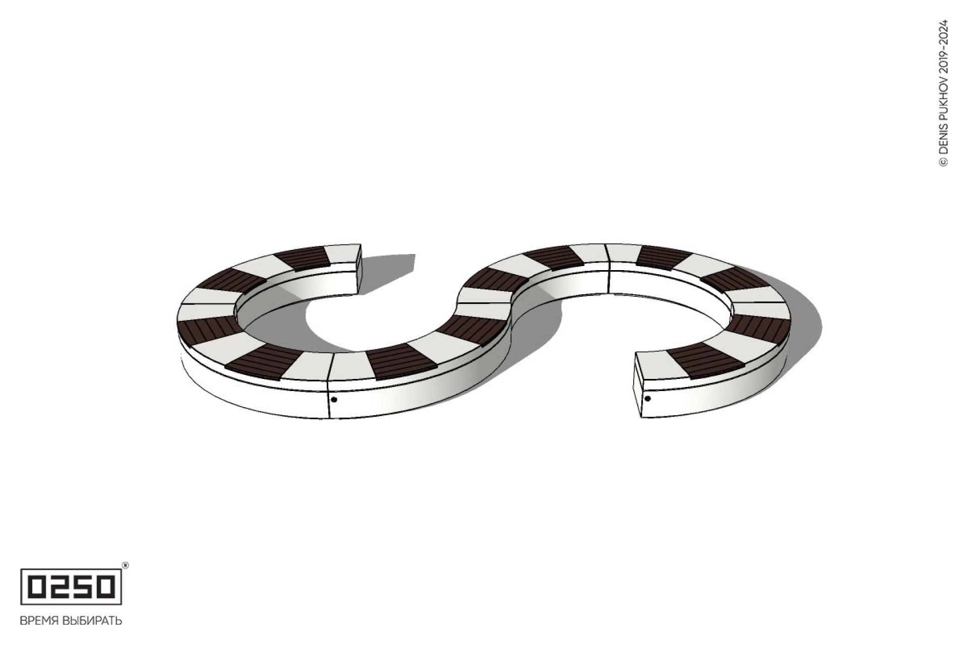 Уличная S-образная волнообразная скамейка  закрытая на блоке производство 0250 Уличная S-образная волнообразная скамейка  закрытая на блоке производство 0250