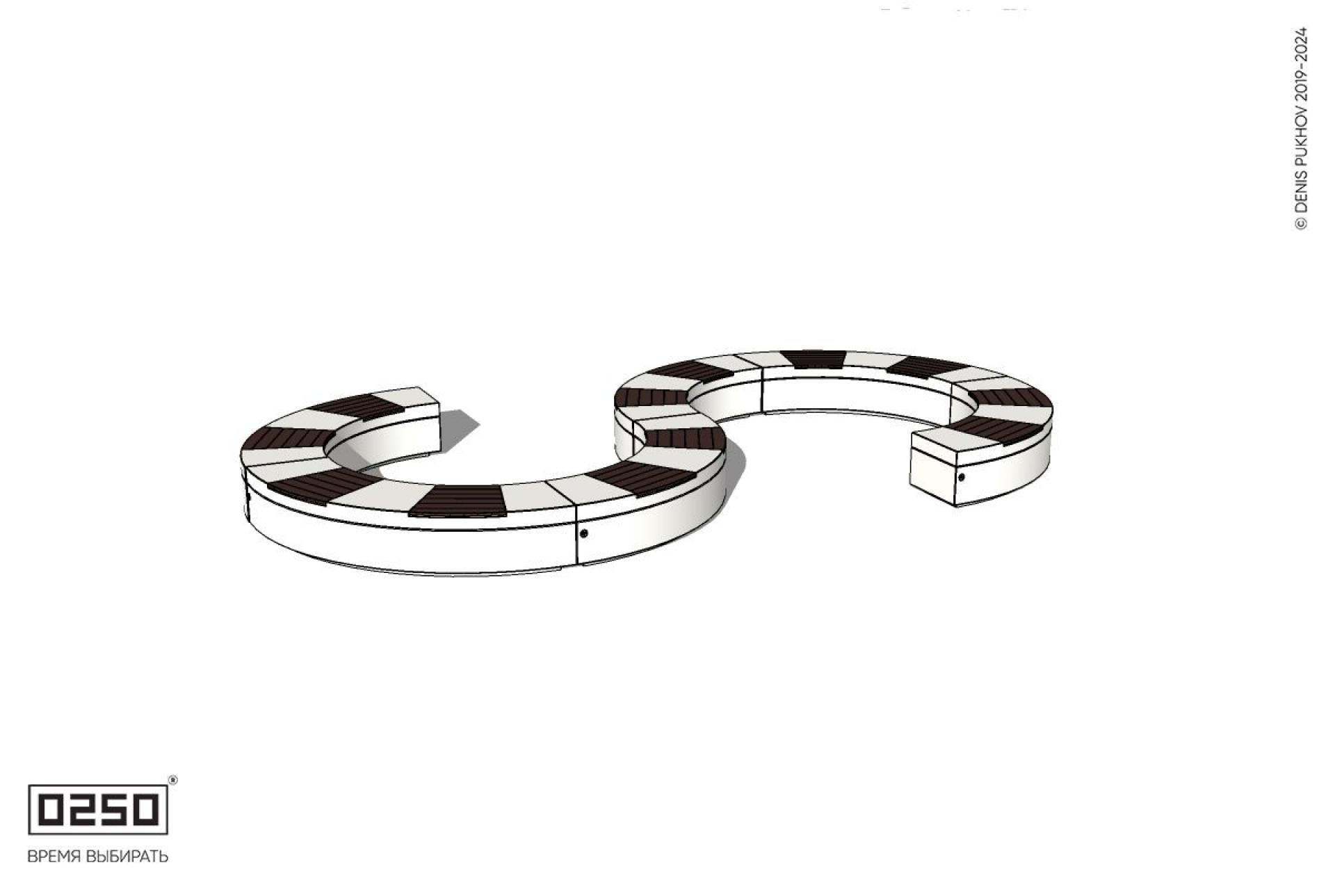 Уличная S-образная волнообразная скамейка  закрытая на блоке производство 0250 Уличная S-образная волнообразная скамейка  закрытая на блоке производство 0250