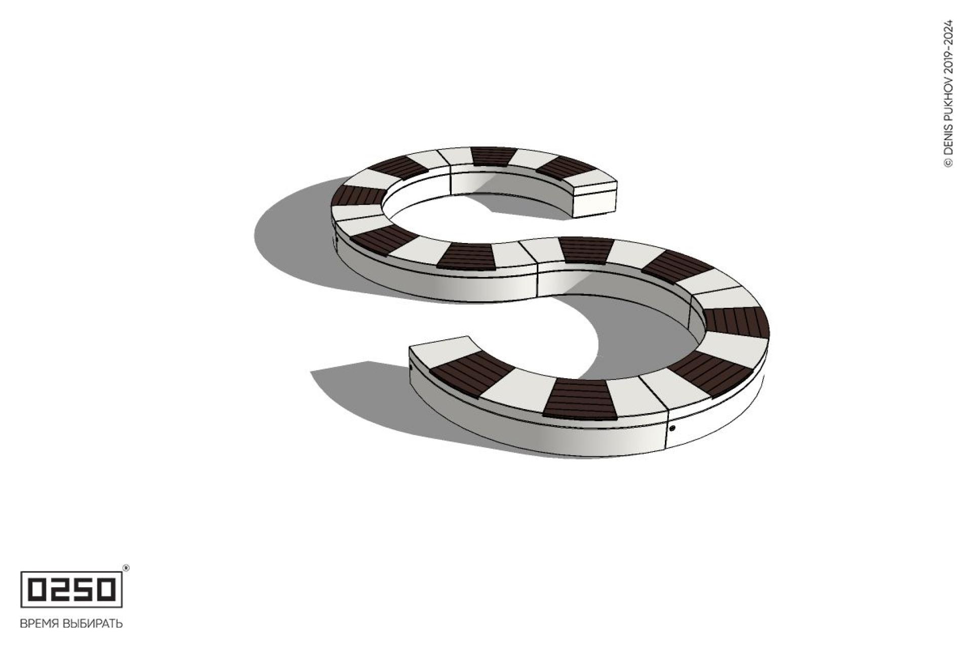 Уличная S-образная волнообразная скамейка  закрытая на блоке производство 0250 Уличная S-образная волнообразная скамейка  закрытая на блоке производство 0250