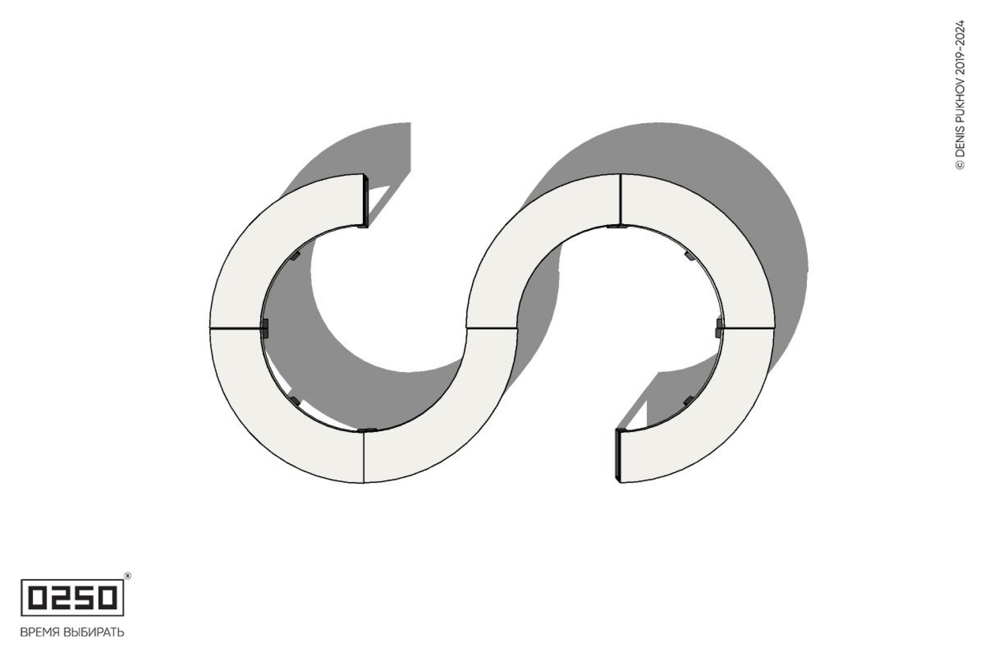 Уличная Бетонная S-образная волнообразная скамейка закрытая на ножках производство 0250, module