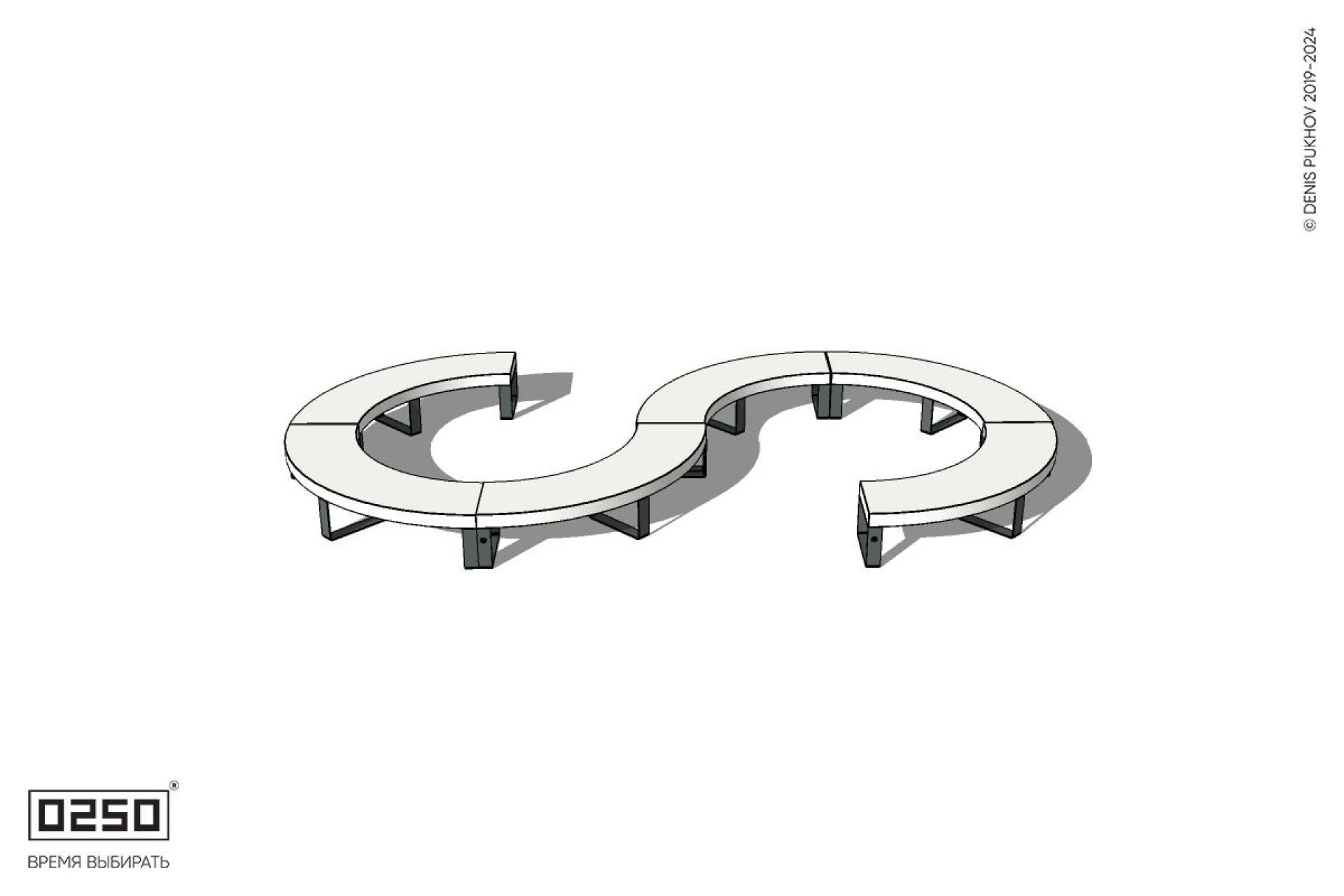 Уличная Бетонная S-образная волнообразная скамейка закрытая на ножках производство 0250