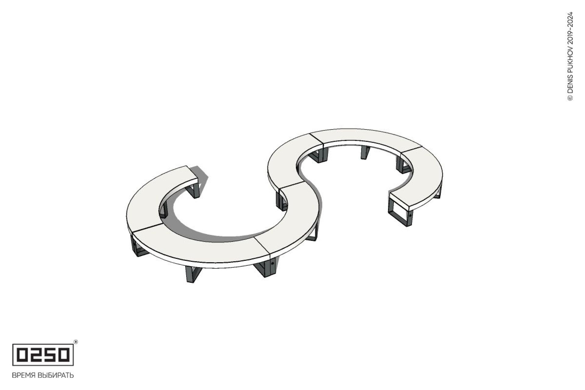 Уличная Бетонная S-образная волнообразная скамейка закрытая на ножках производство 0250