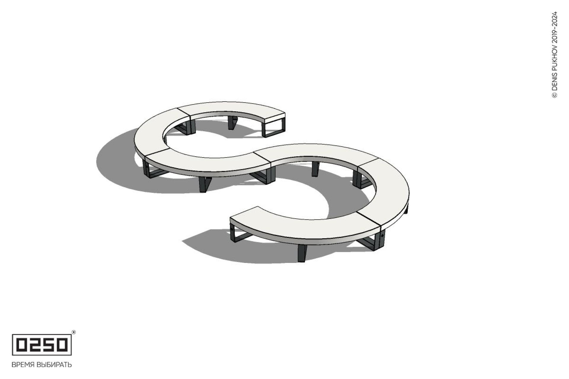 Уличная Бетонная S-образная волнообразная скамейка закрытая на ножках производство 0250