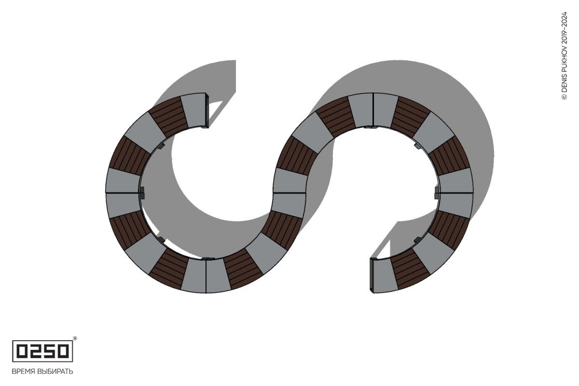 Уличная S-образная волнообразная скамейка на ножках производство 0250, module