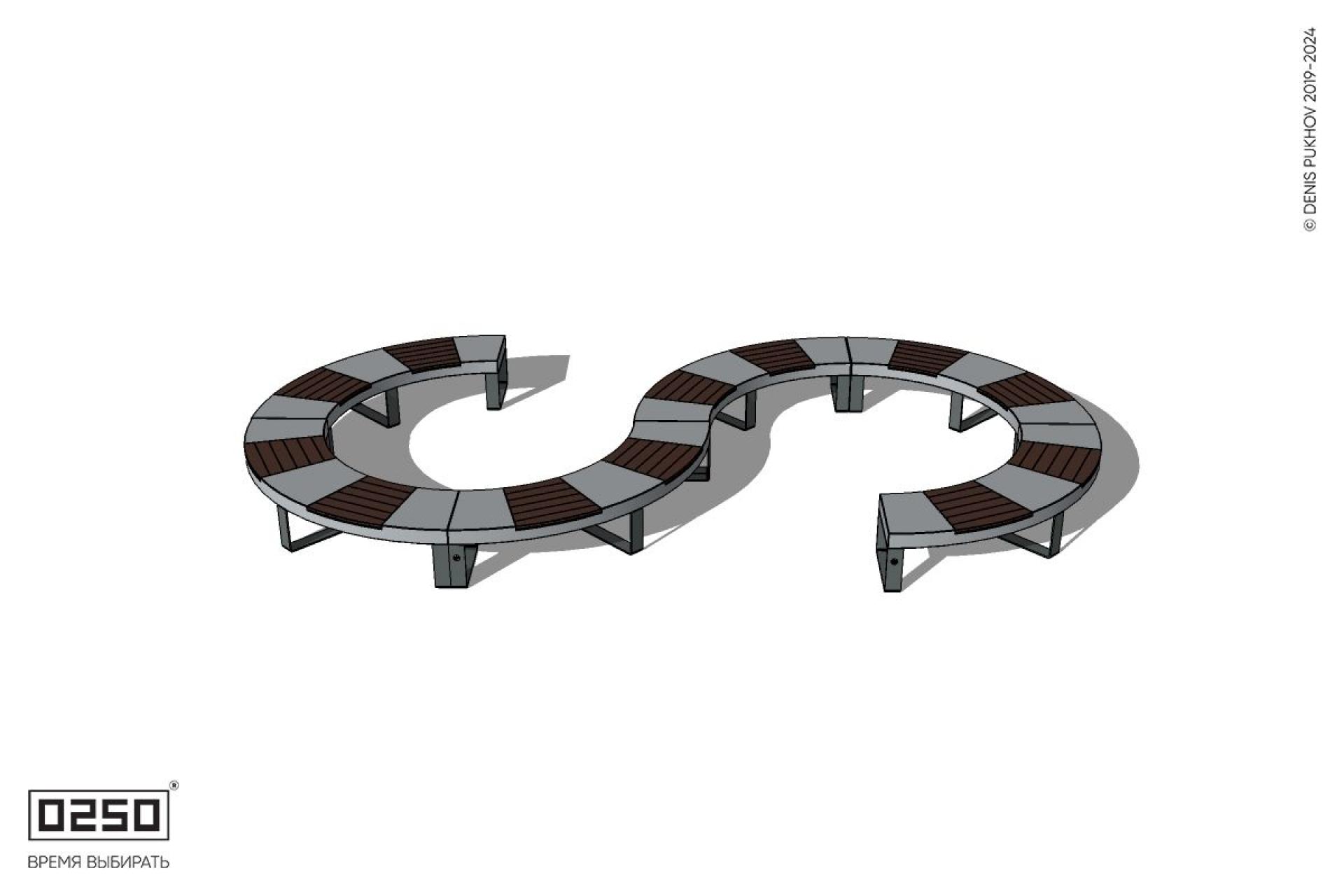 Уличная S-образная волнообразная скамейка на ножках производство 0250