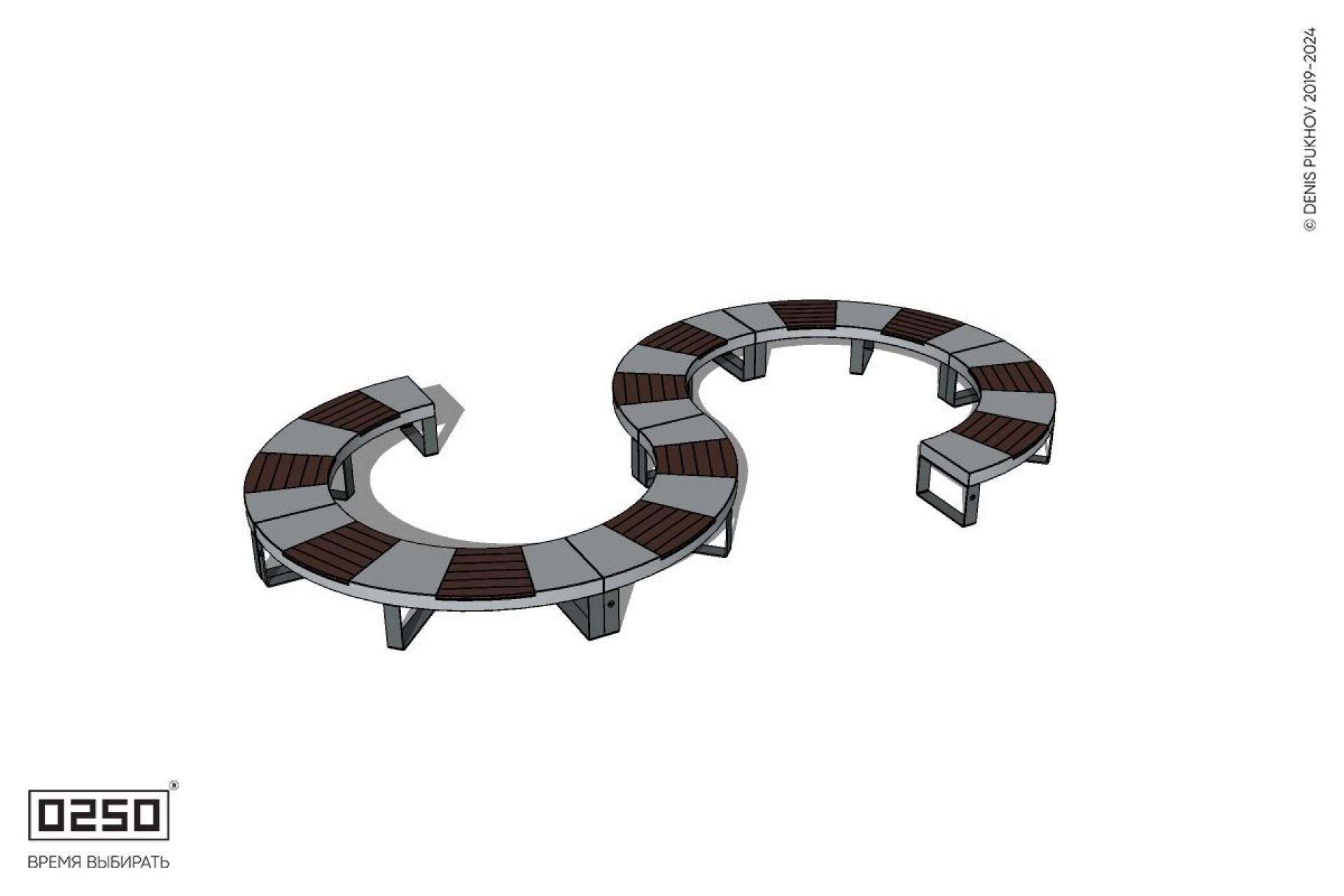 Уличная S-образная волнообразная скамейка на ножках производство 0250