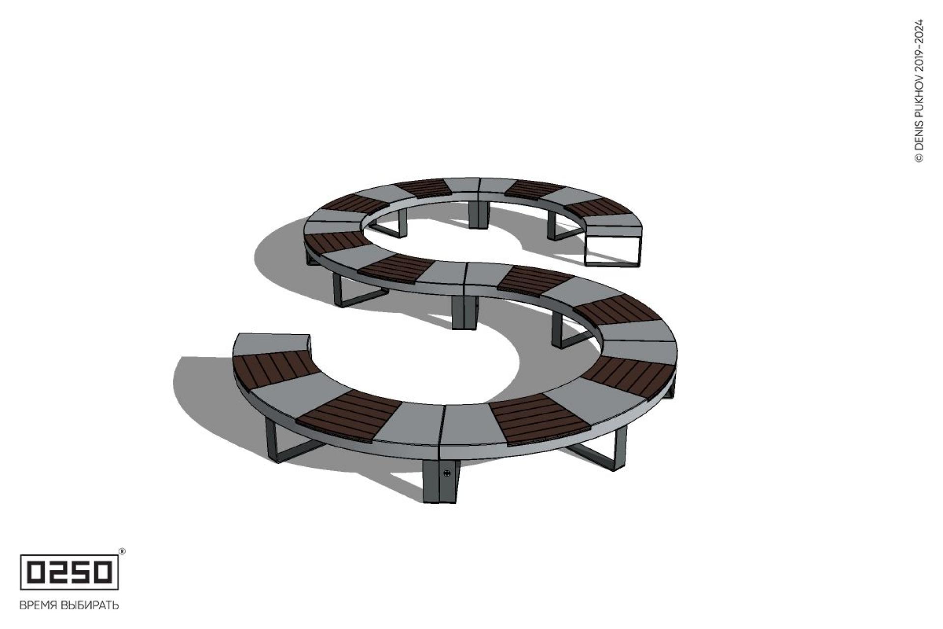 Уличная S-образная волнообразная скамейка на ножках производство 0250