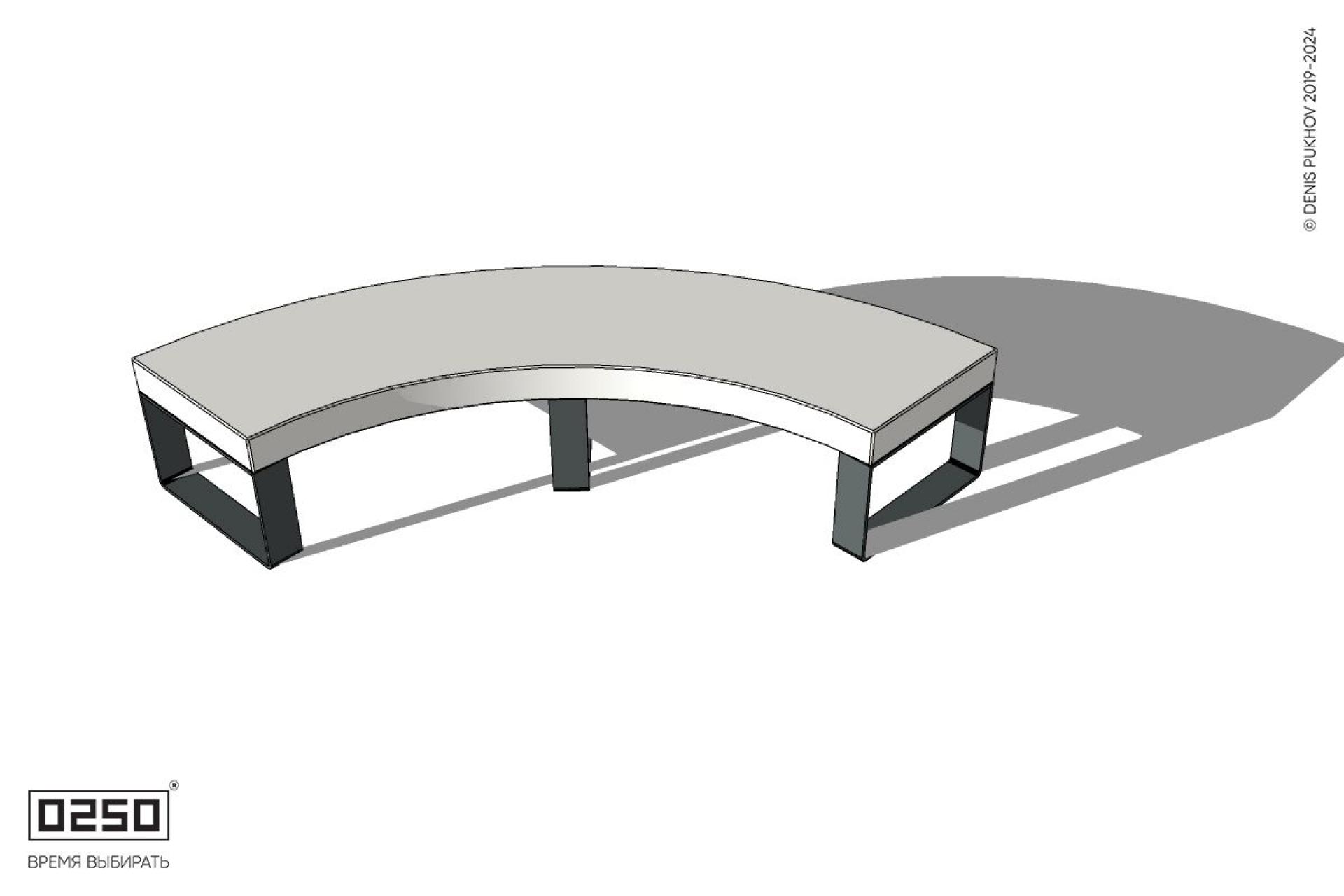 Уличная Бетонная скамейка малого радиуса на ножках производство 0250