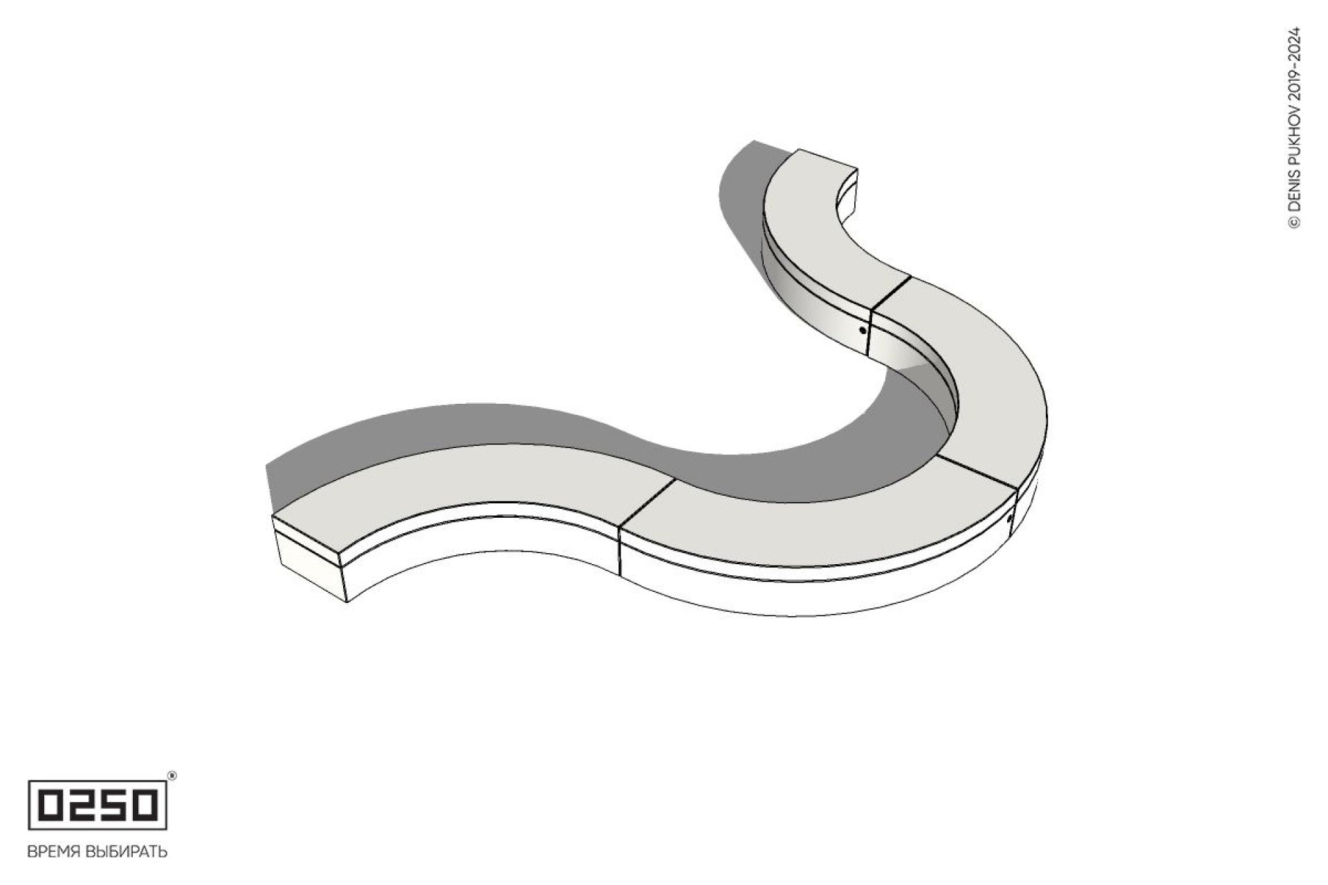 Уличная Бетонная U-образная волнообразная скамейка на блоке производство 0250