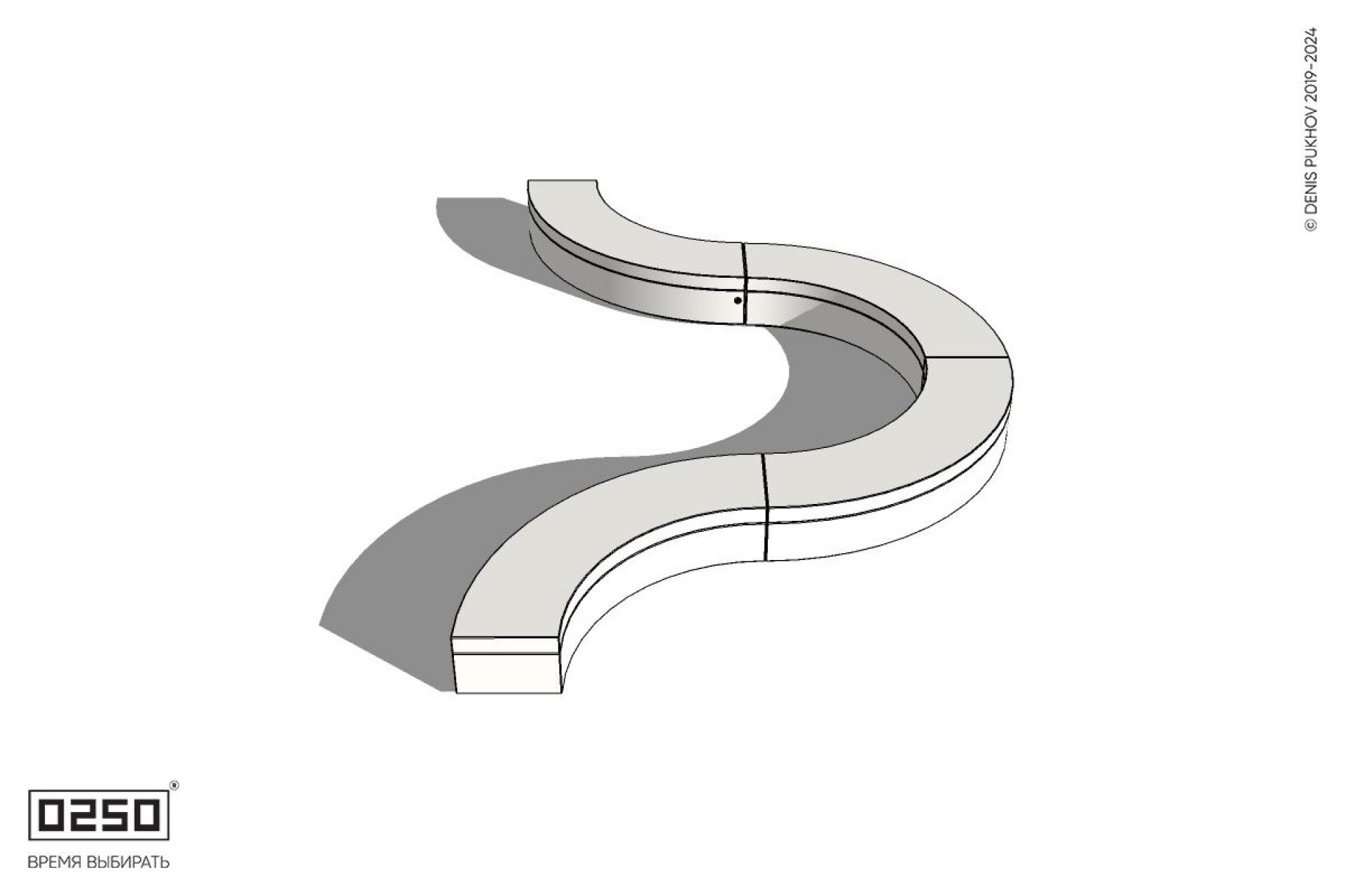 Уличная Бетонная U-образная волнообразная скамейка на блоке производство 0250