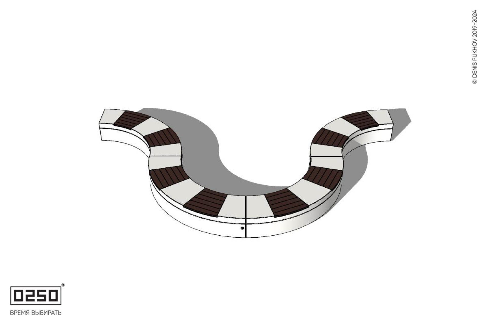 Уличная U-образная волнообразная скамейка на блоке производство 0250