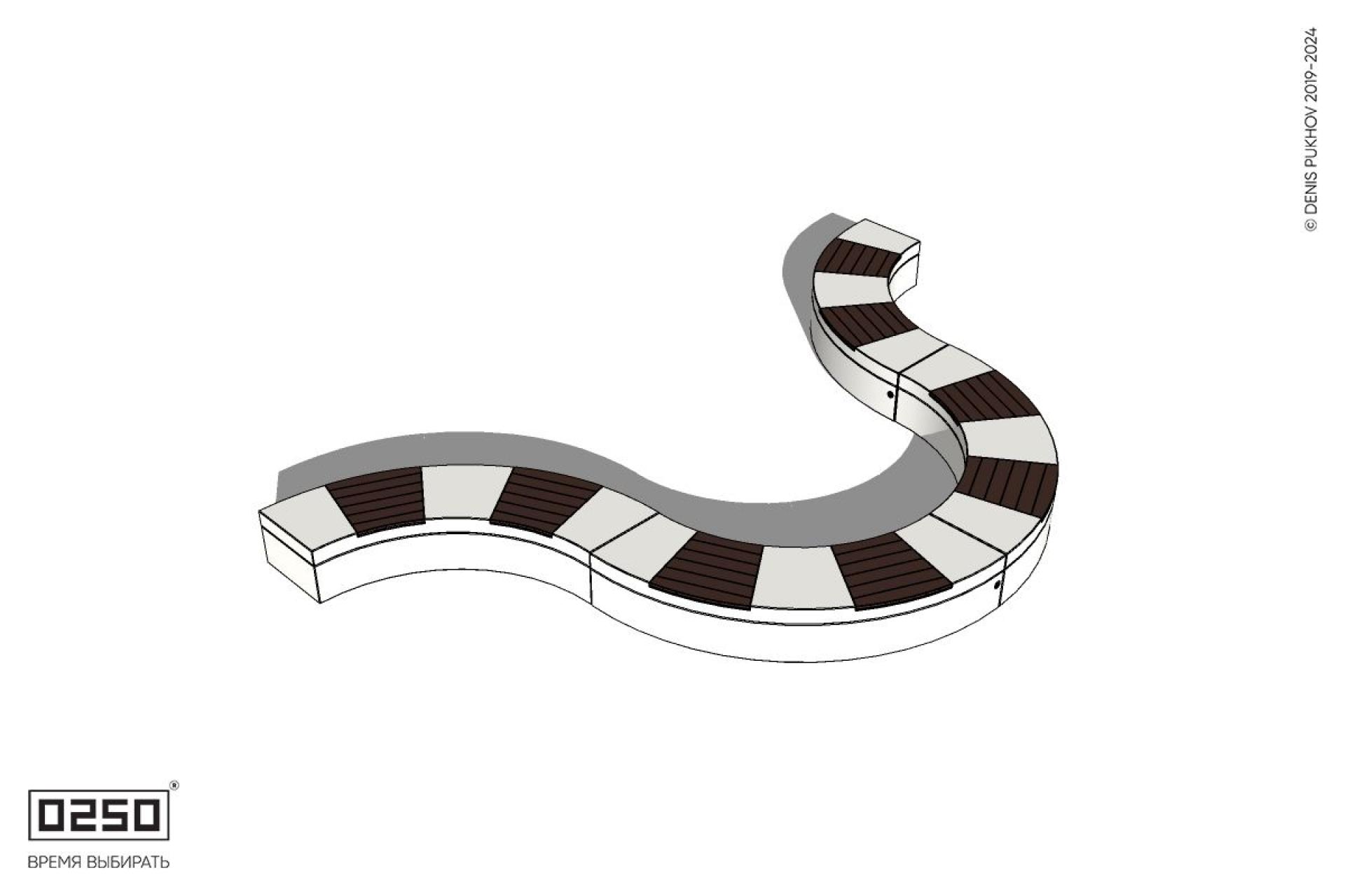 Уличная U-образная волнообразная скамейка на блоке производство 0250