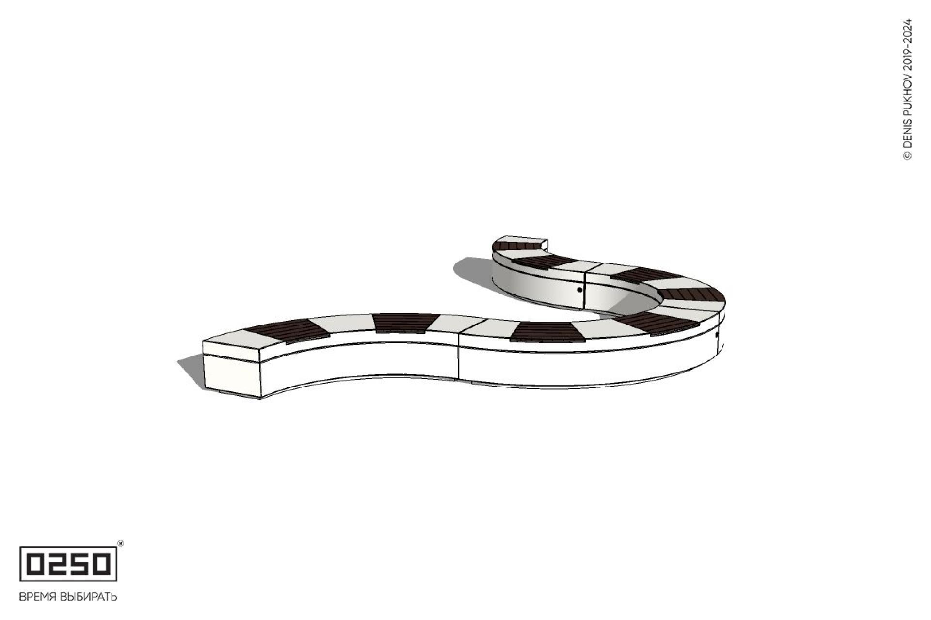 Уличная U-образная волнообразная скамейка на блоке производство 0250