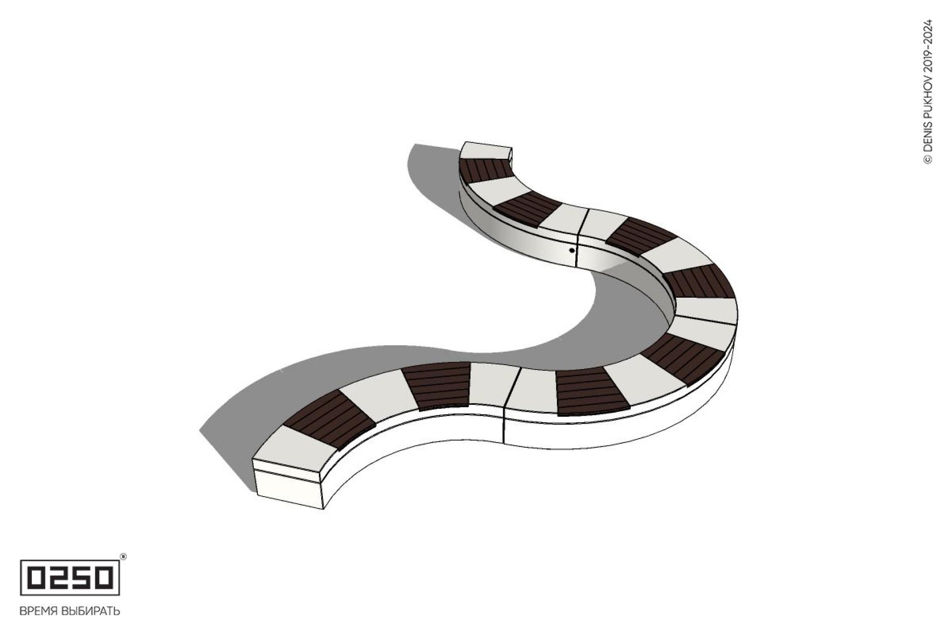 Уличная U-образная волнообразная скамейка на блоке производство 0250