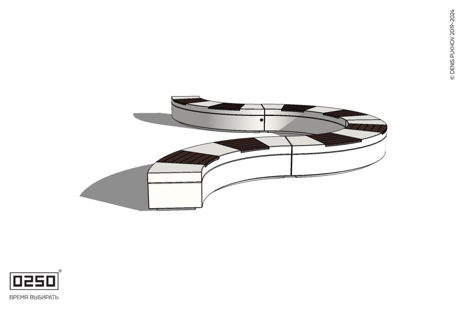 Уличная U-образная волнообразная скамейка на блоке производство 0250