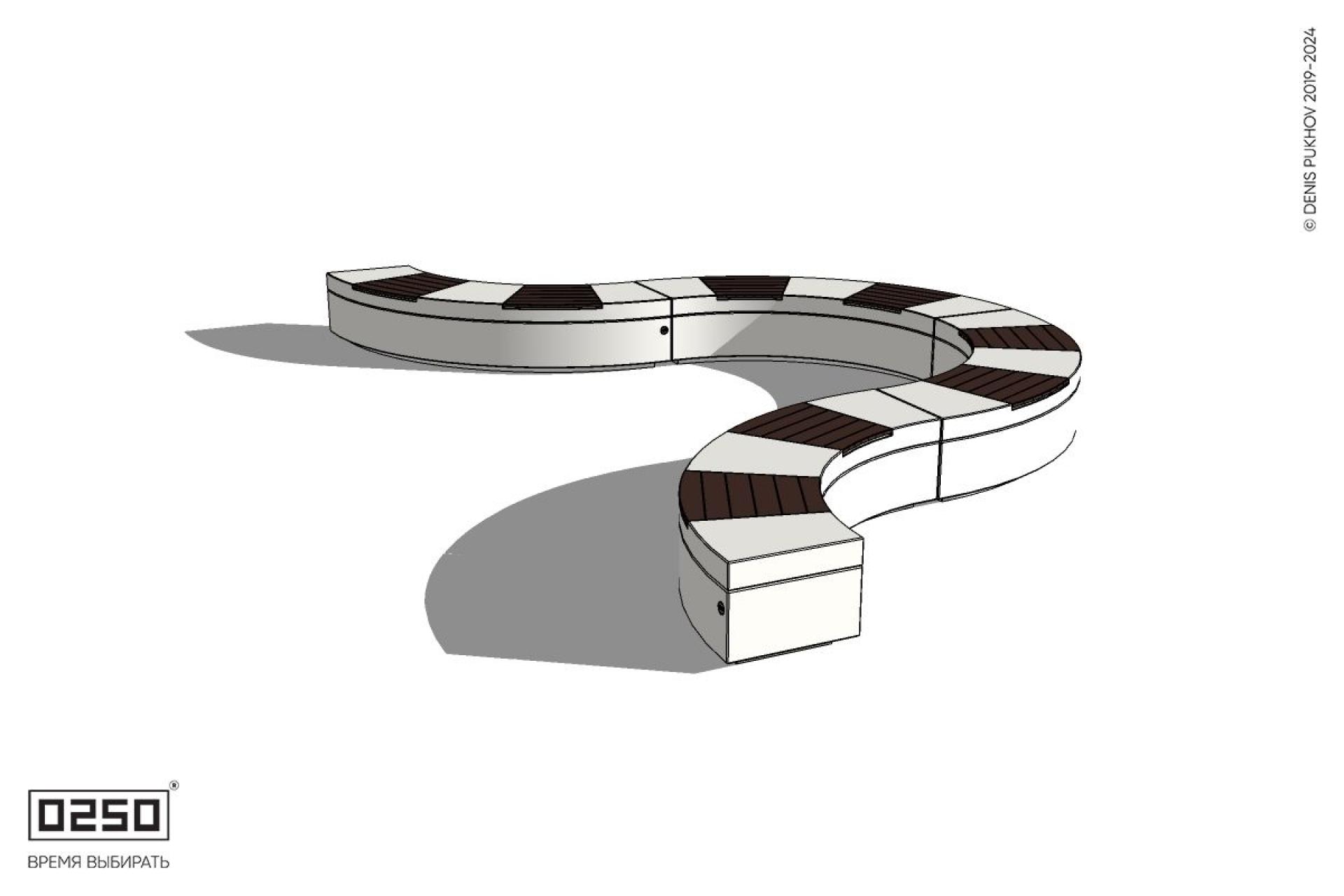 Уличная U-образная волнообразная скамейка на блоке производство 0250