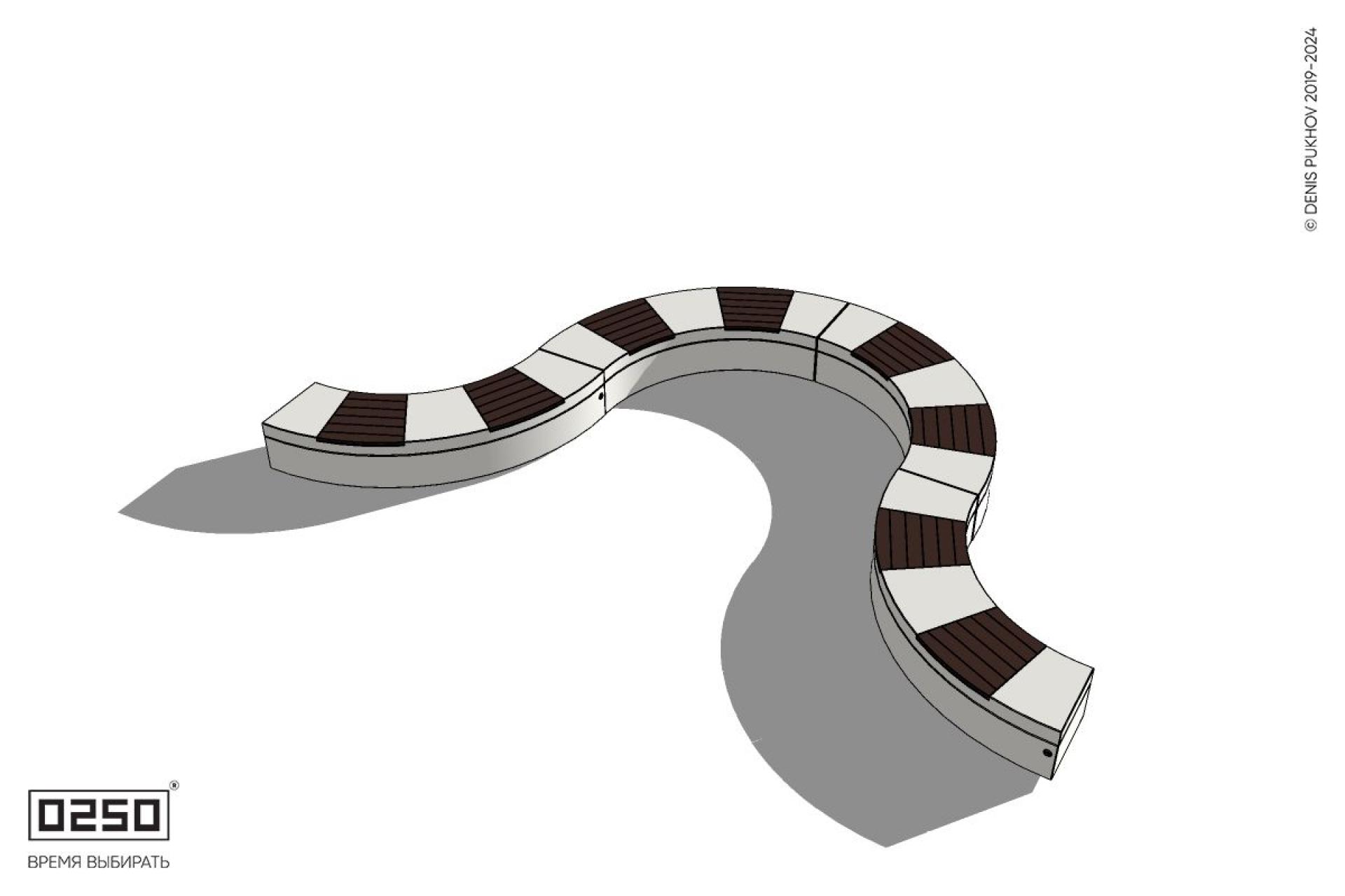 Уличная U-образная волнообразная скамейка на блоке производство 0250