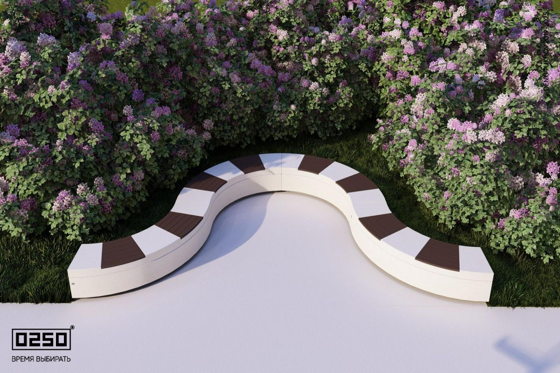 Визуализация модульная u-образная волнообразная модульная скамейка из нескольких блоков белого цвета  