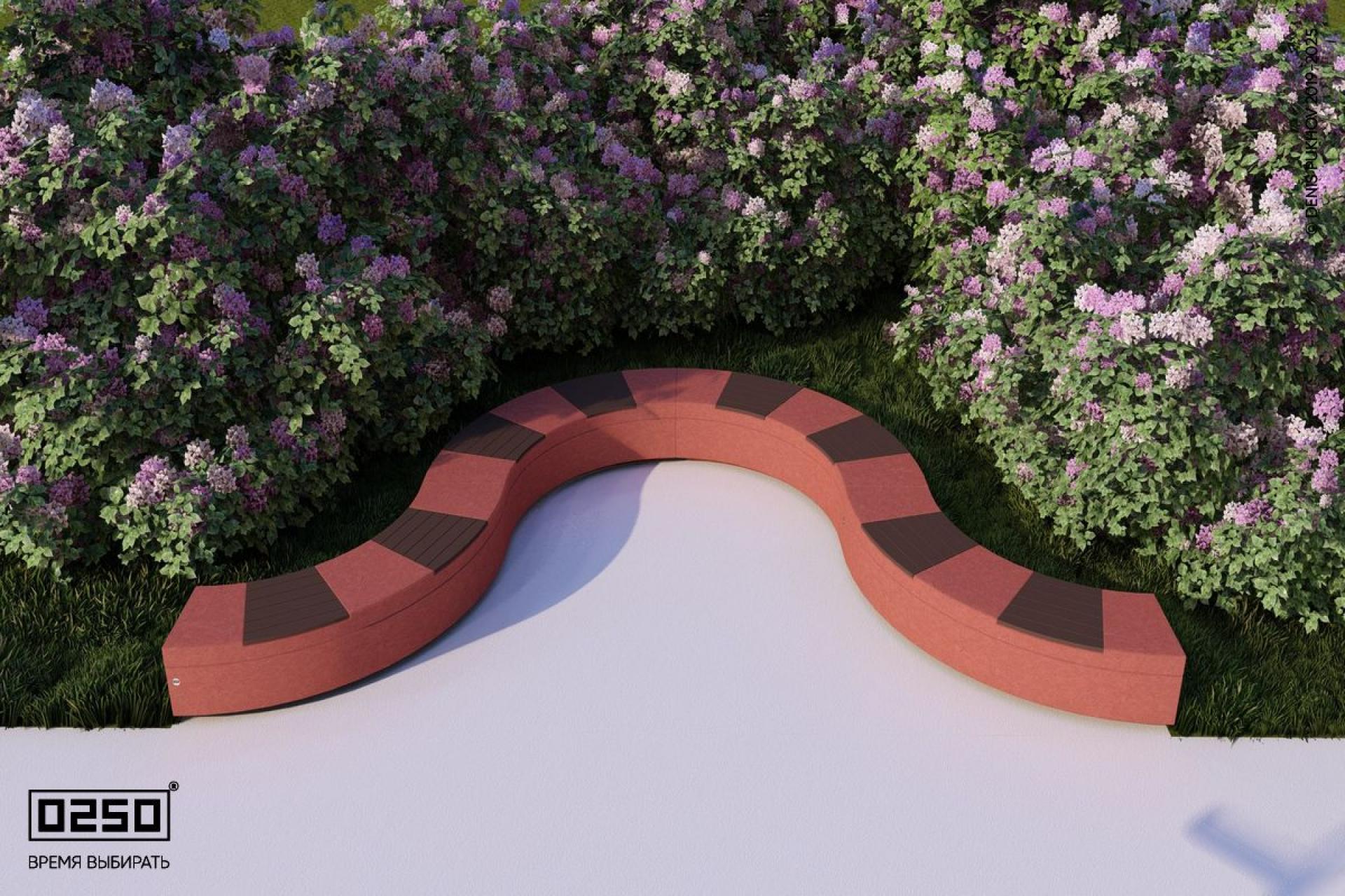 Визуализация модульная u-образная волнообразная модульная скамейка из нескольких блоков красного цвета