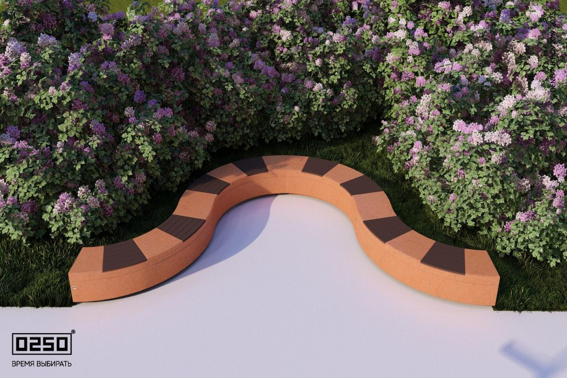 Визуализация модульная u-образная волнообразная модульная скамейка из нескольких блоков оранжевого цвета