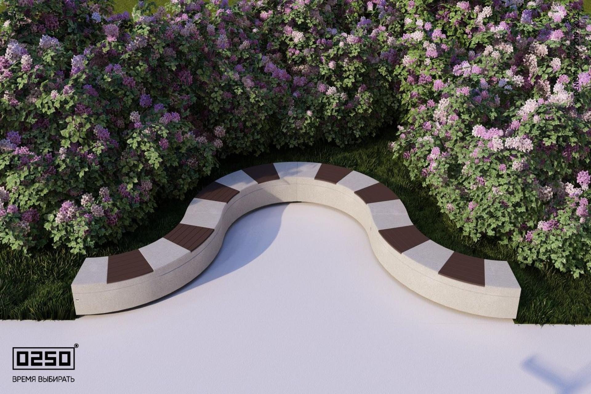 Визуализация модульная u-образная волнообразная модульная скамейка из нескольких блоков серого цвета 