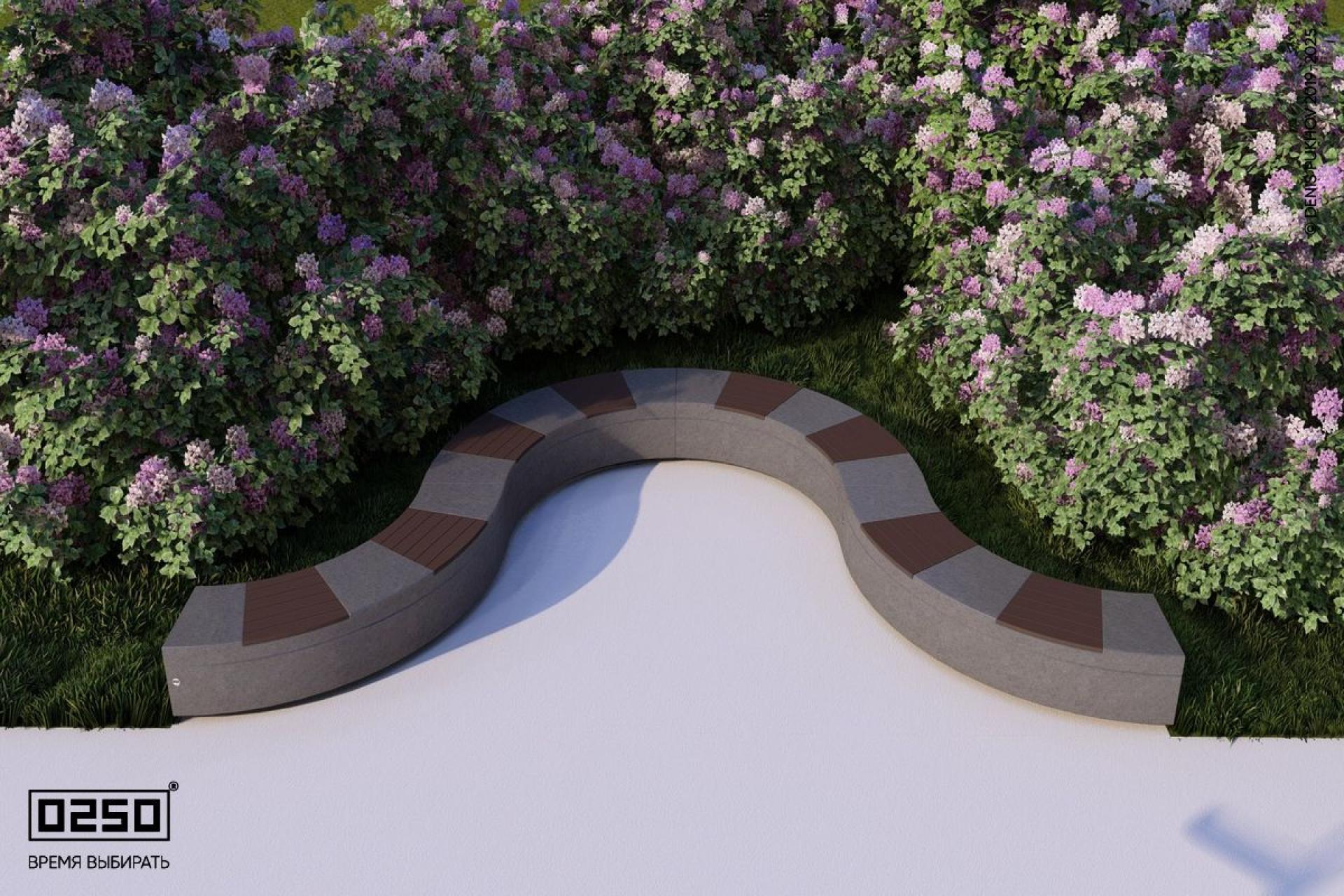 Визуализация модульная u-образная волнообразная модульная скамейка из нескольких блоков черного цвета