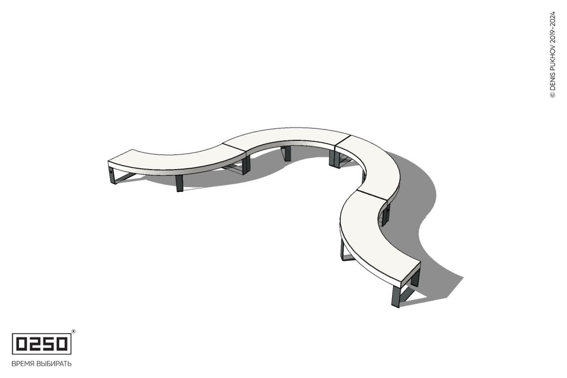 Уличная Бетонная U-образная волнообразная скамейка на ножках производство 0250