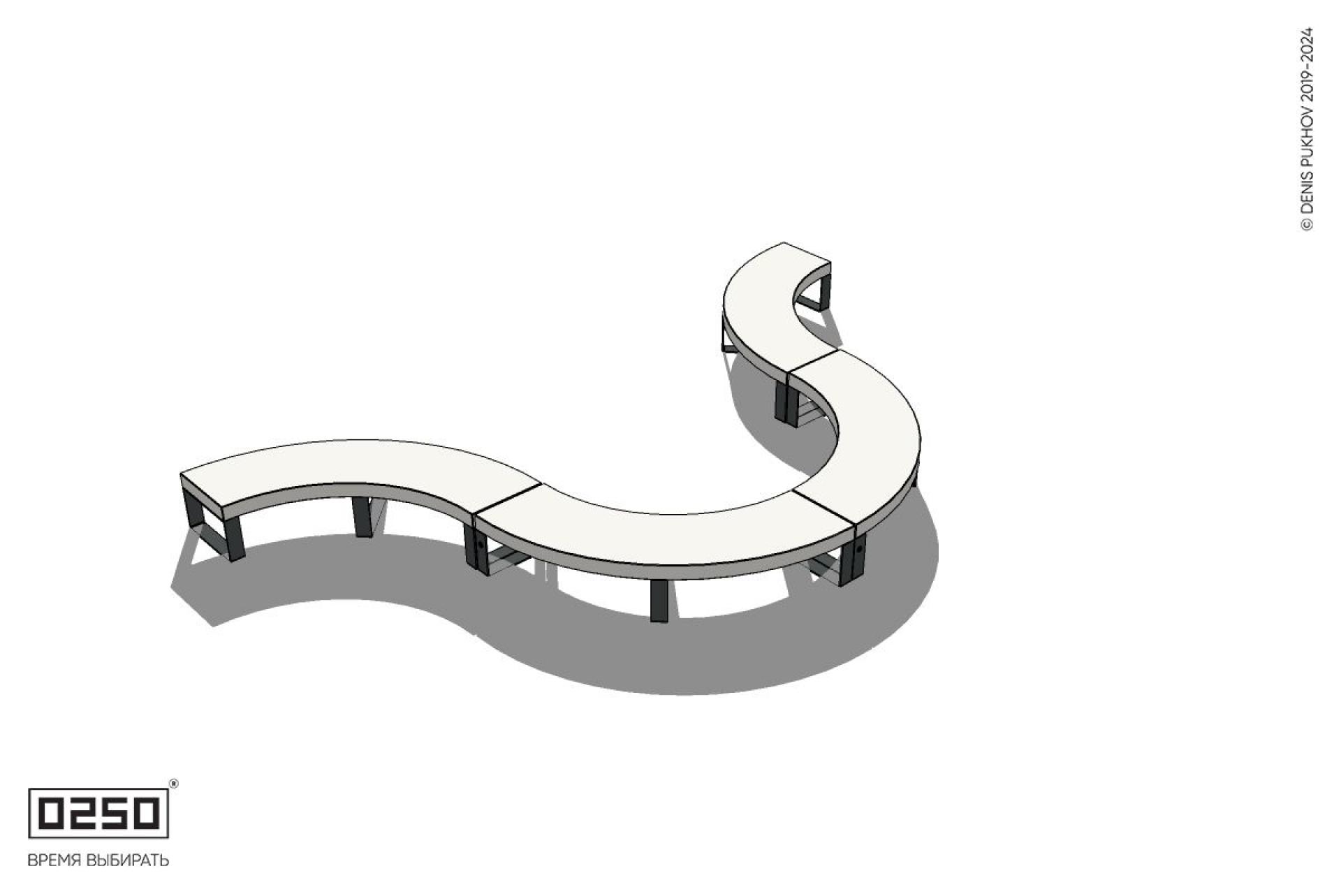 Уличная Бетонная U-образная волнообразная скамейка на ножках производство 0250