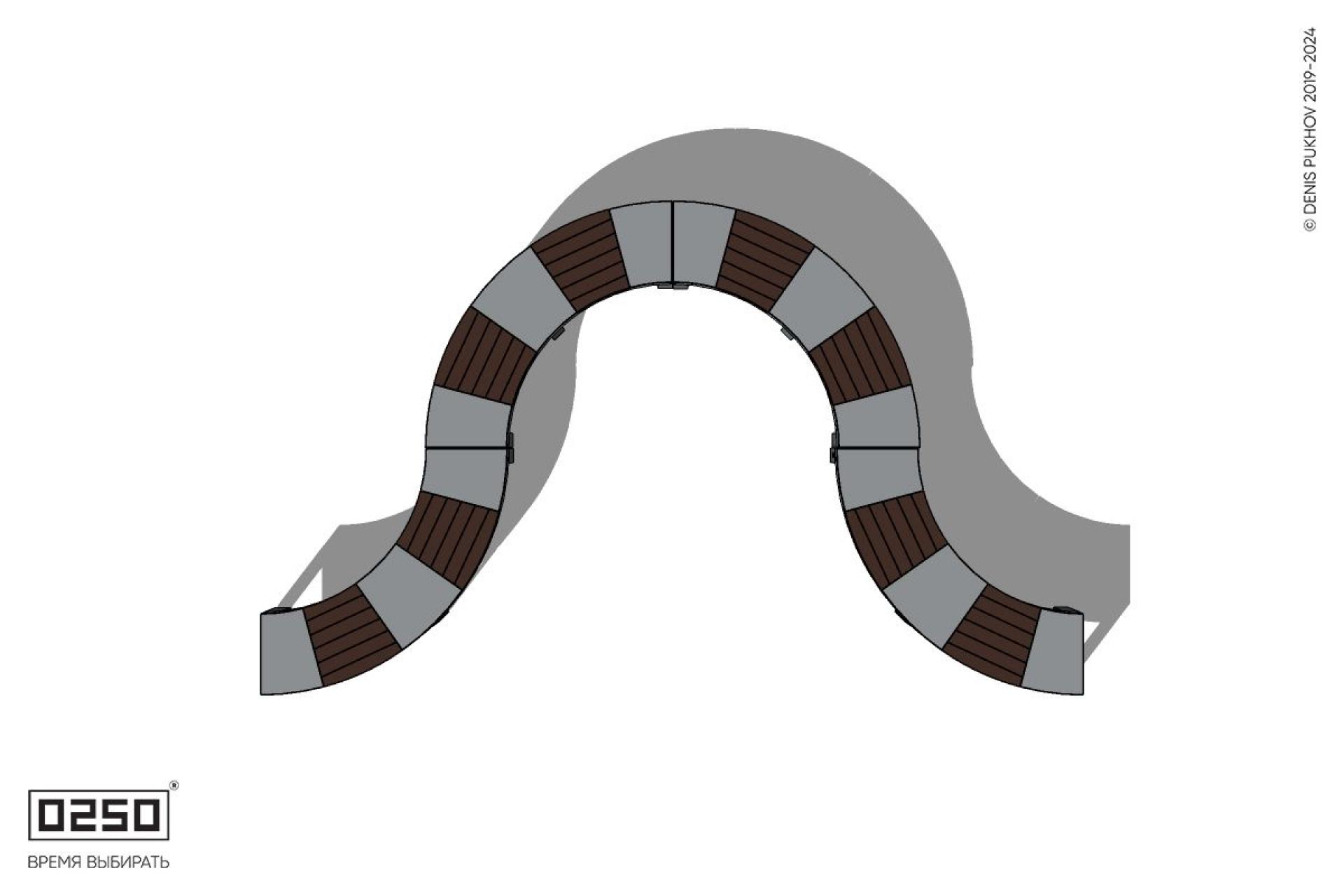 Уличная U-образная волнообразная скамейка на ножках производство 0250, module