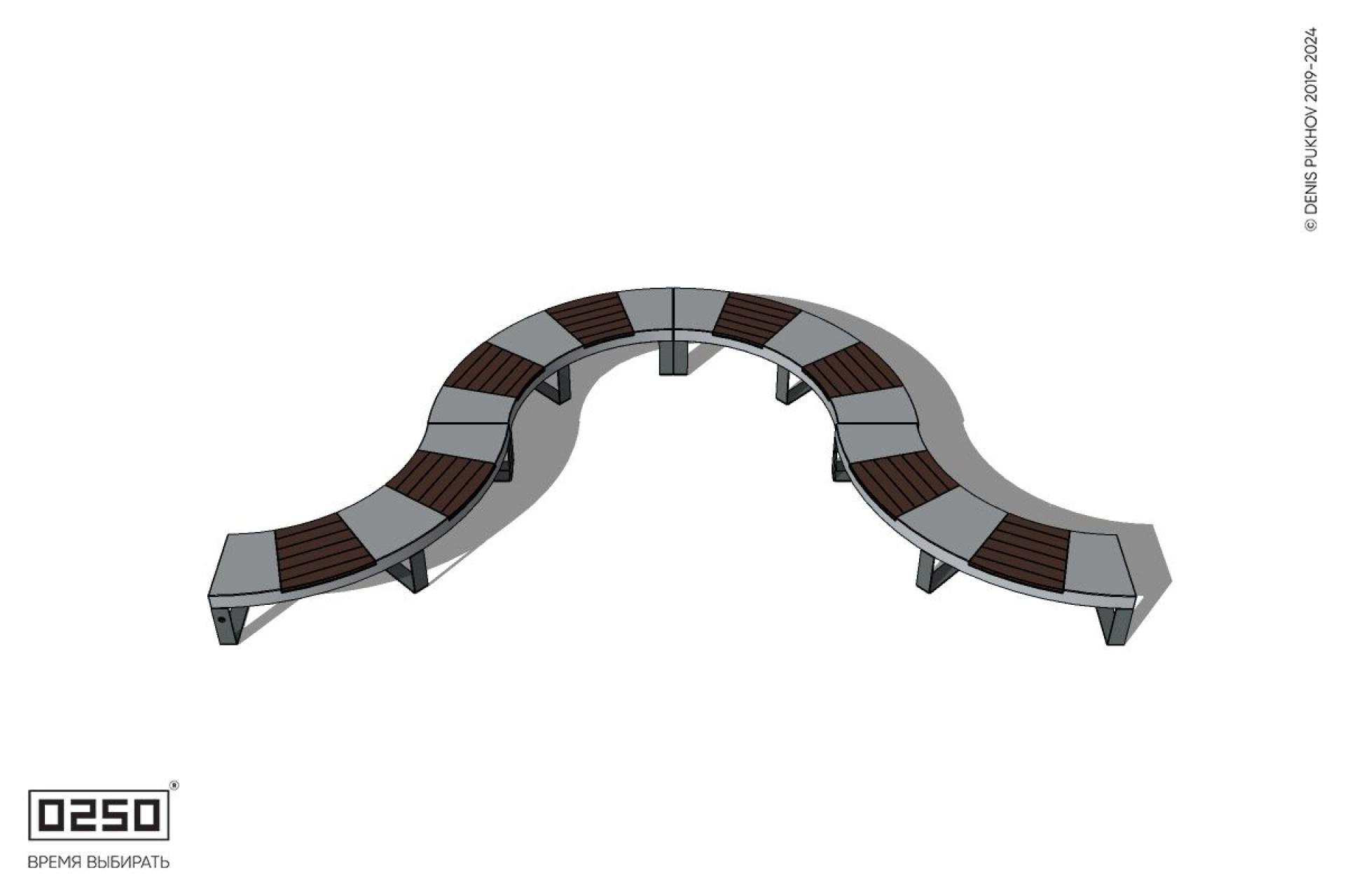 Уличная U-образная волнообразная скамейка на ножках производство 0250
