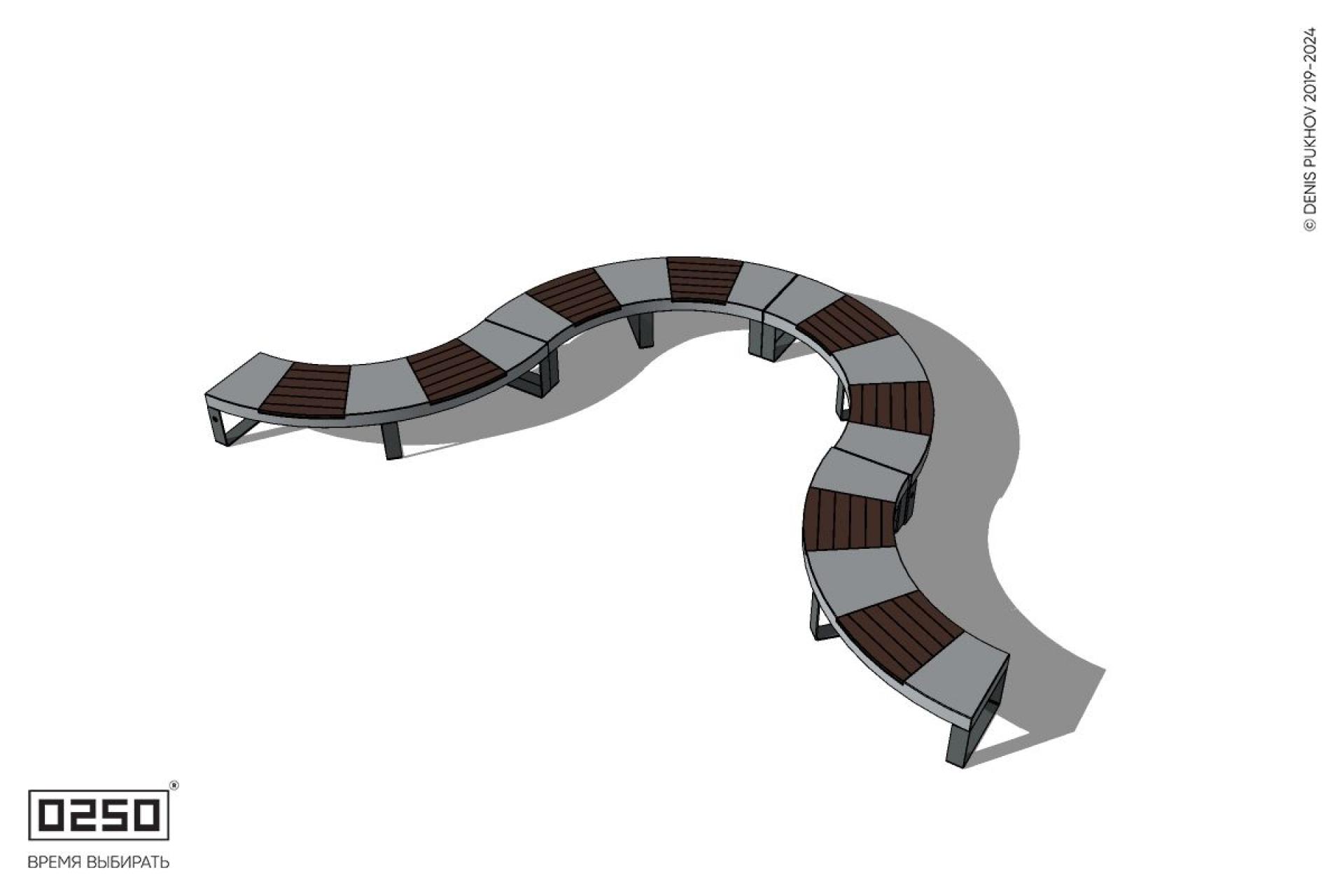 Уличная U-образная волнообразная скамейка на ножках производство 0250